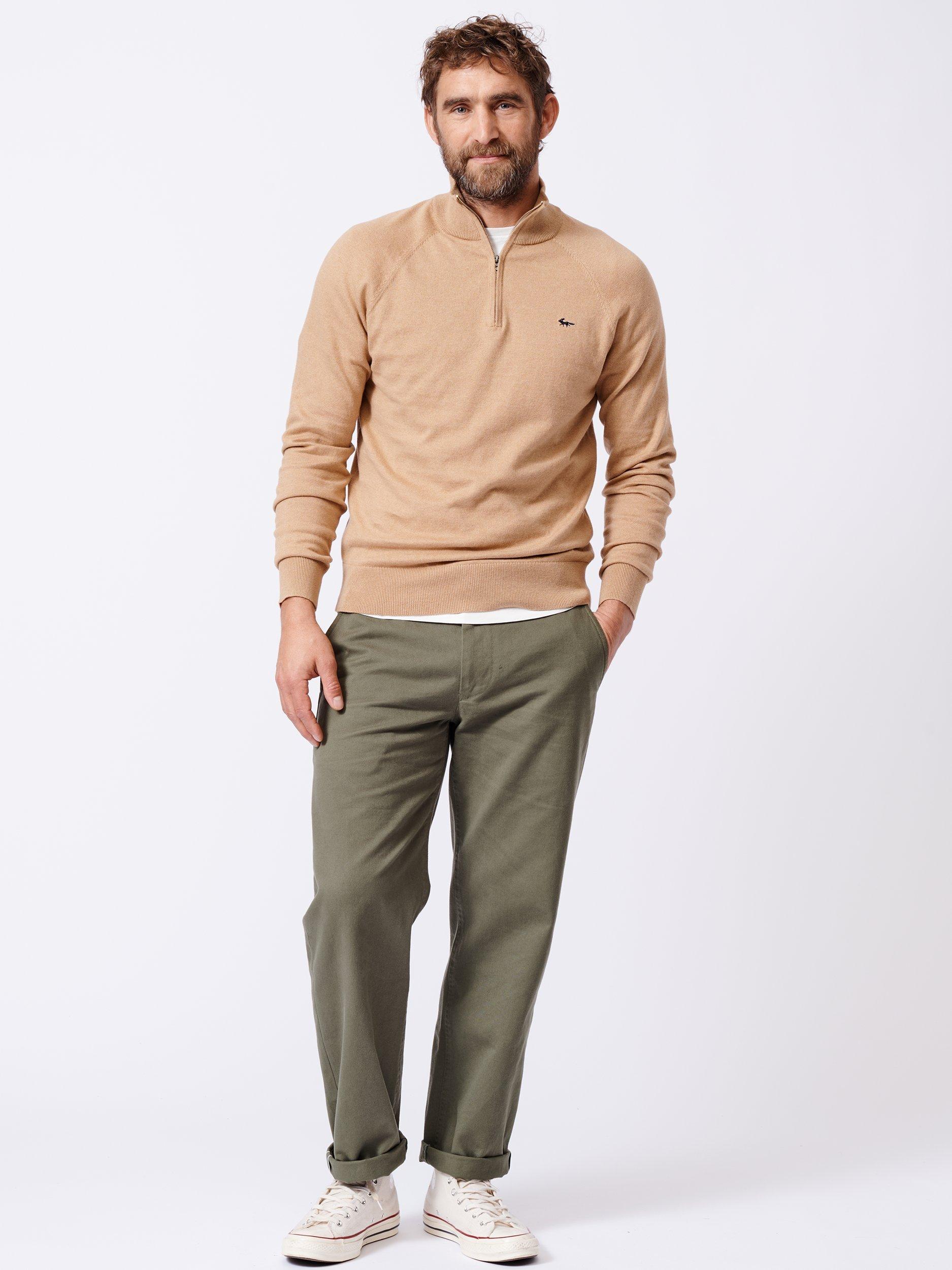 Product image 3 of 4, which shows Aubin Bonby Zip Neck Cotton Jumper, Camel, M
