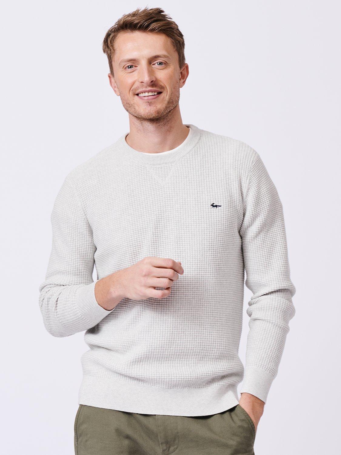 Product image 1 of 6, which shows Aubin Holywell Organic Cotton Textured Crew Jumper, Oatmeal Marl, XL