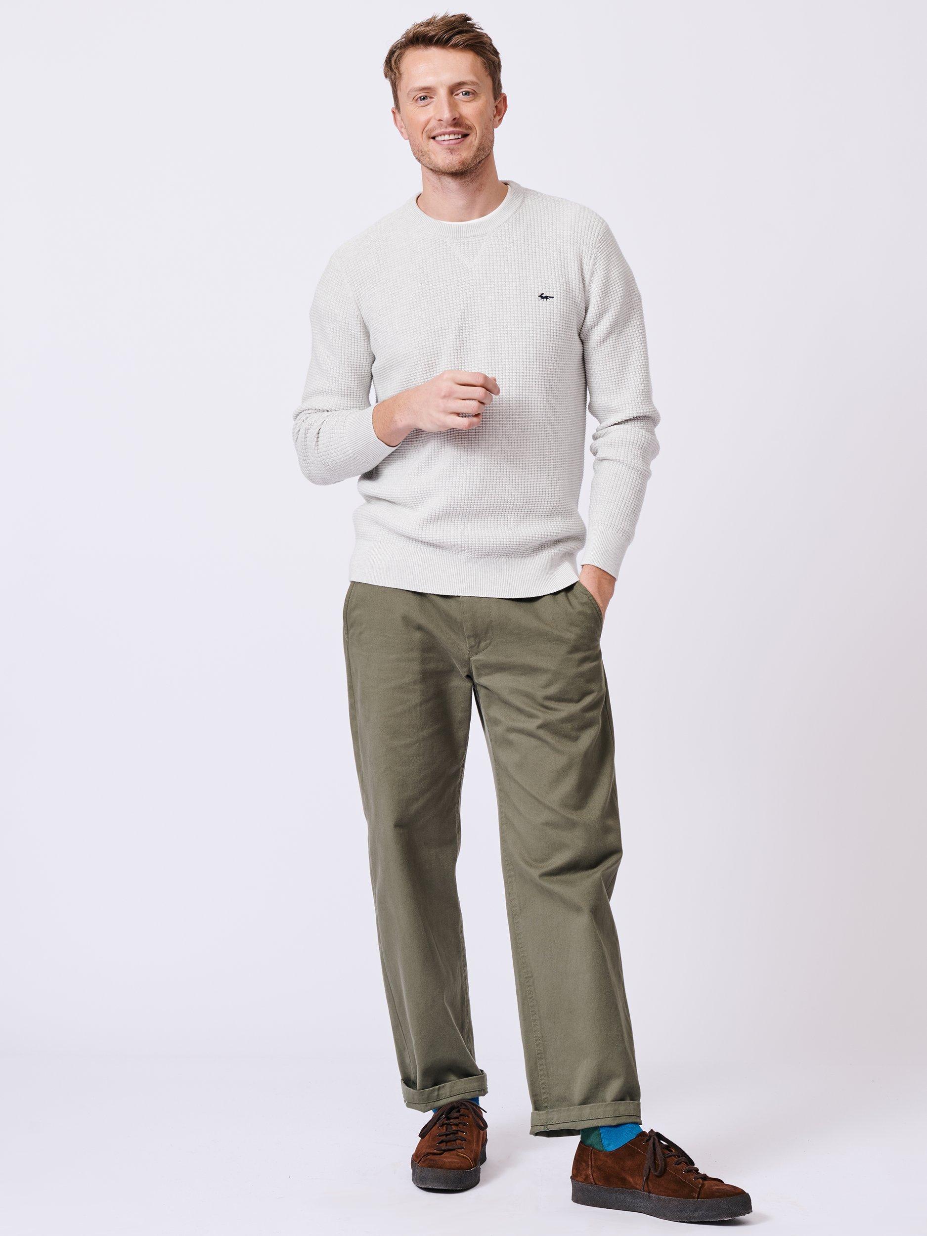 Product image 3 of 6, which shows Aubin Holywell Organic Cotton Textured Crew Jumper, Oatmeal Marl, XL