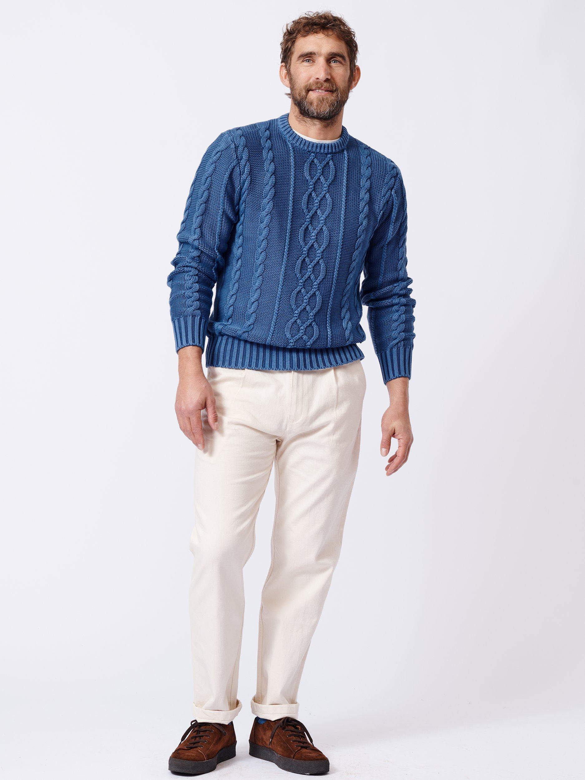 Product image 2 of 7, which shows Aubin Lenton Organic Cotton Cable Knit Crew Jumper, Pale Blue, M