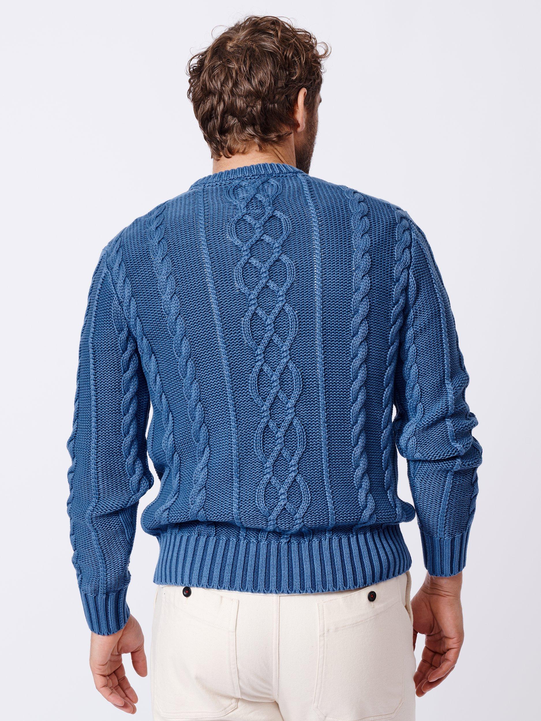 Product image 3 of 7, which shows Aubin Lenton Organic Cotton Cable Knit Crew Jumper, Pale Blue, M