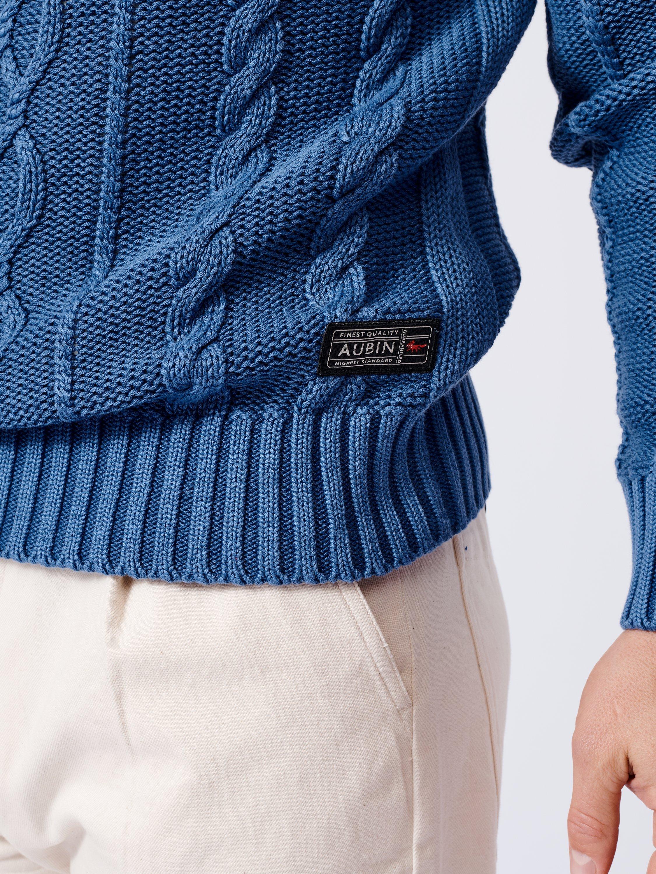 Product image 5 of 7, which shows Aubin Lenton Organic Cotton Cable Knit Crew Jumper, Pale Blue, M