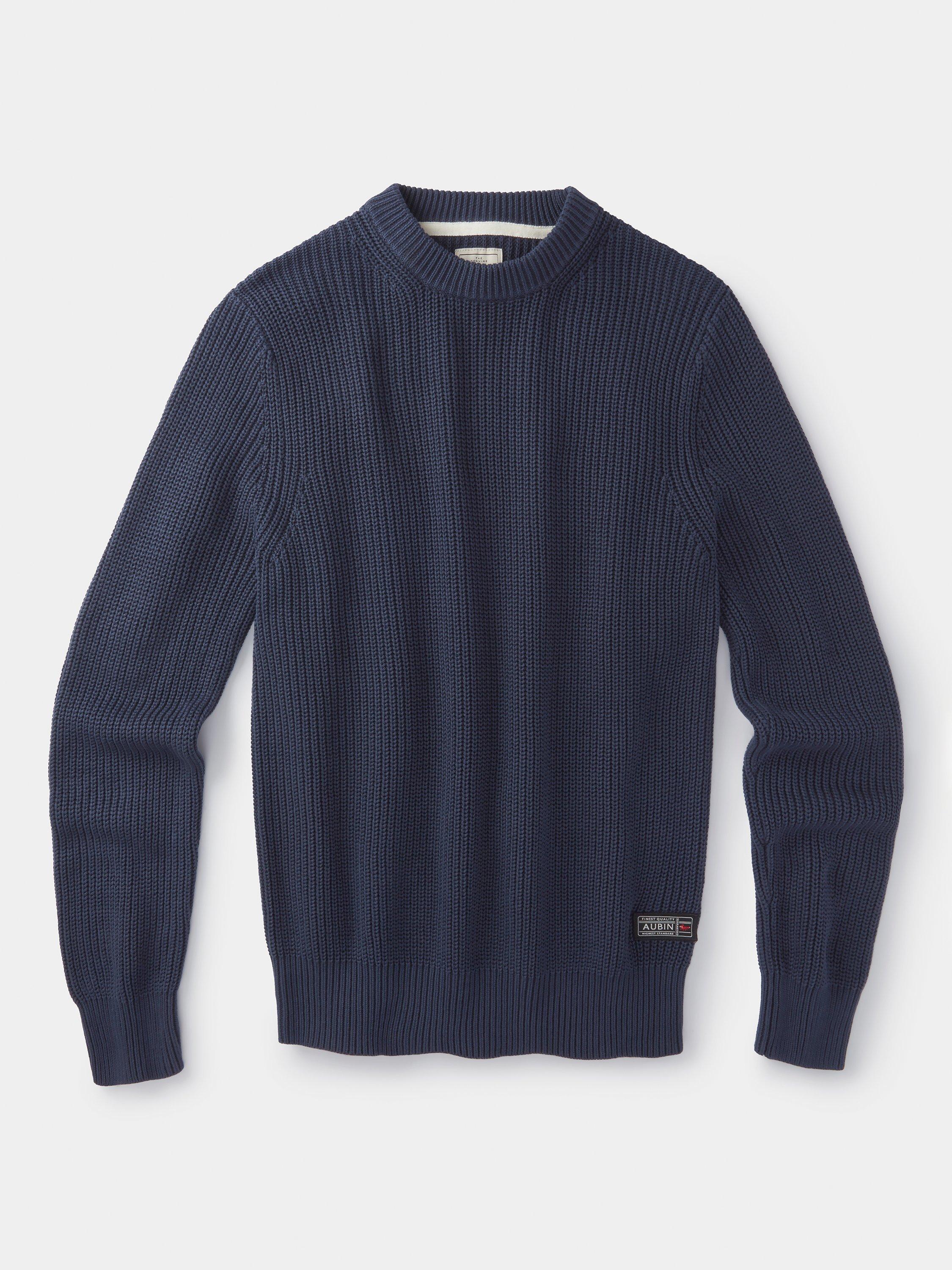 Product image 6 of 7, which shows Aubin Martin Rib Knit Crew Neck Jumper, Navy, S