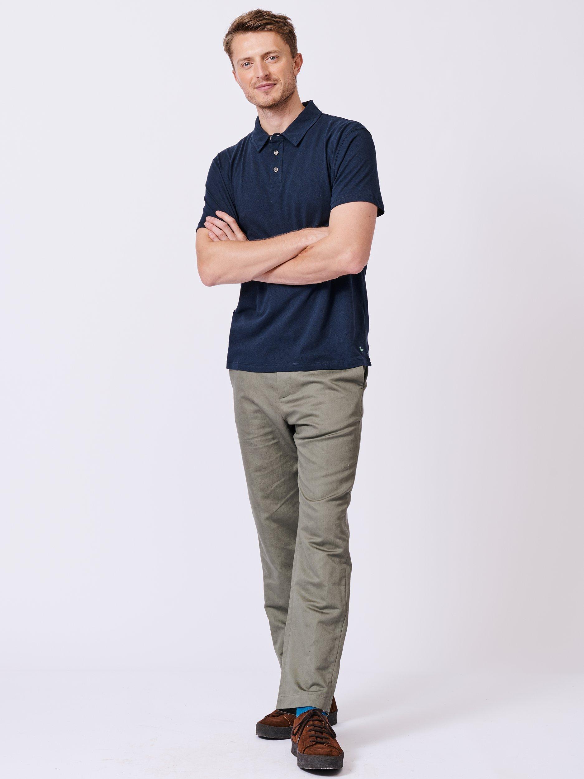 Product image 3 of 5, which shows Aubin Arnold Cotton Linen Blend Regular Fit Short Sleeve Polo Shirt, Navy, S