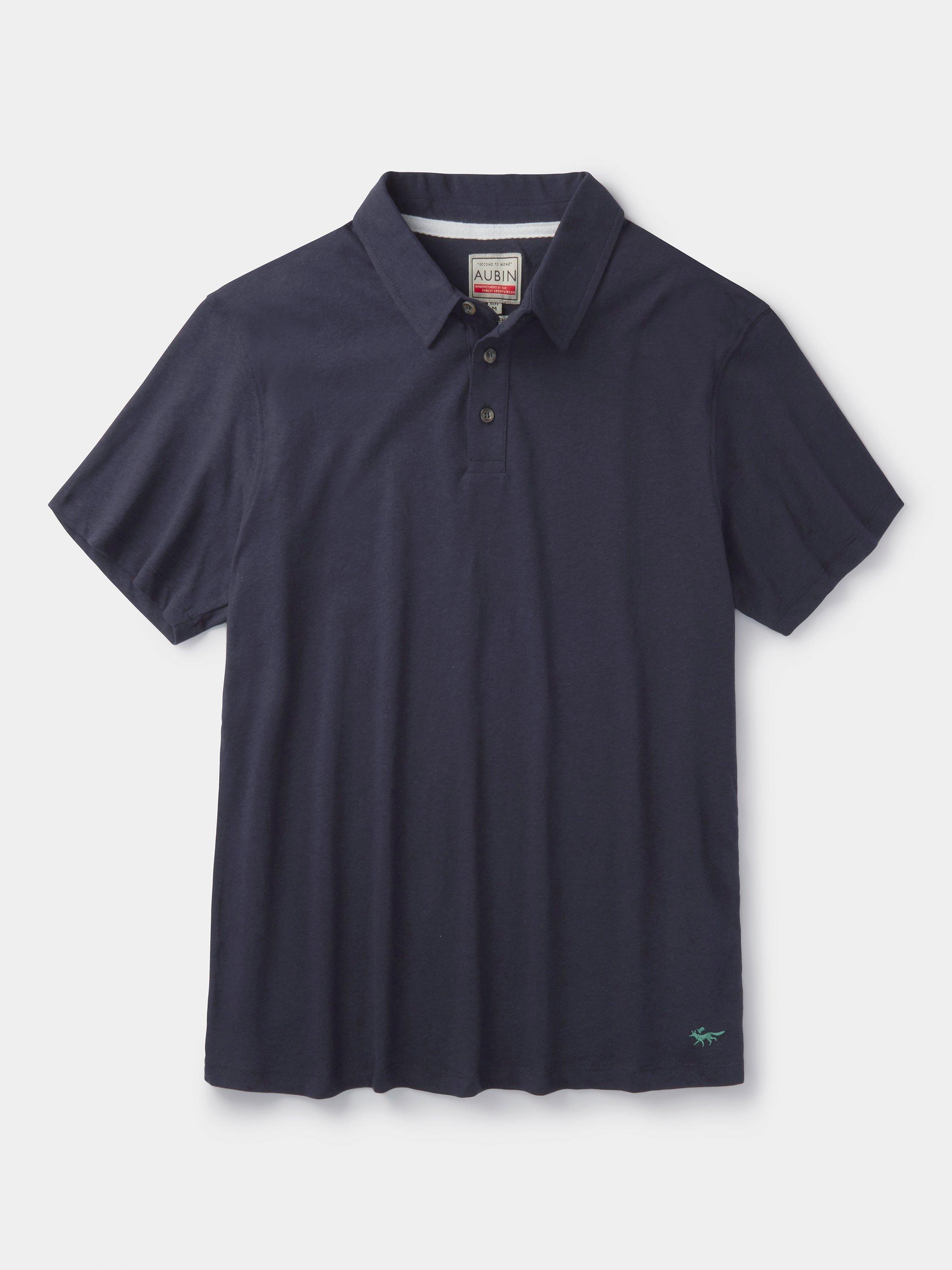 Product image 5 of 5, which shows Aubin Arnold Cotton Linen Blend Regular Fit Short Sleeve Polo Shirt, Navy, S