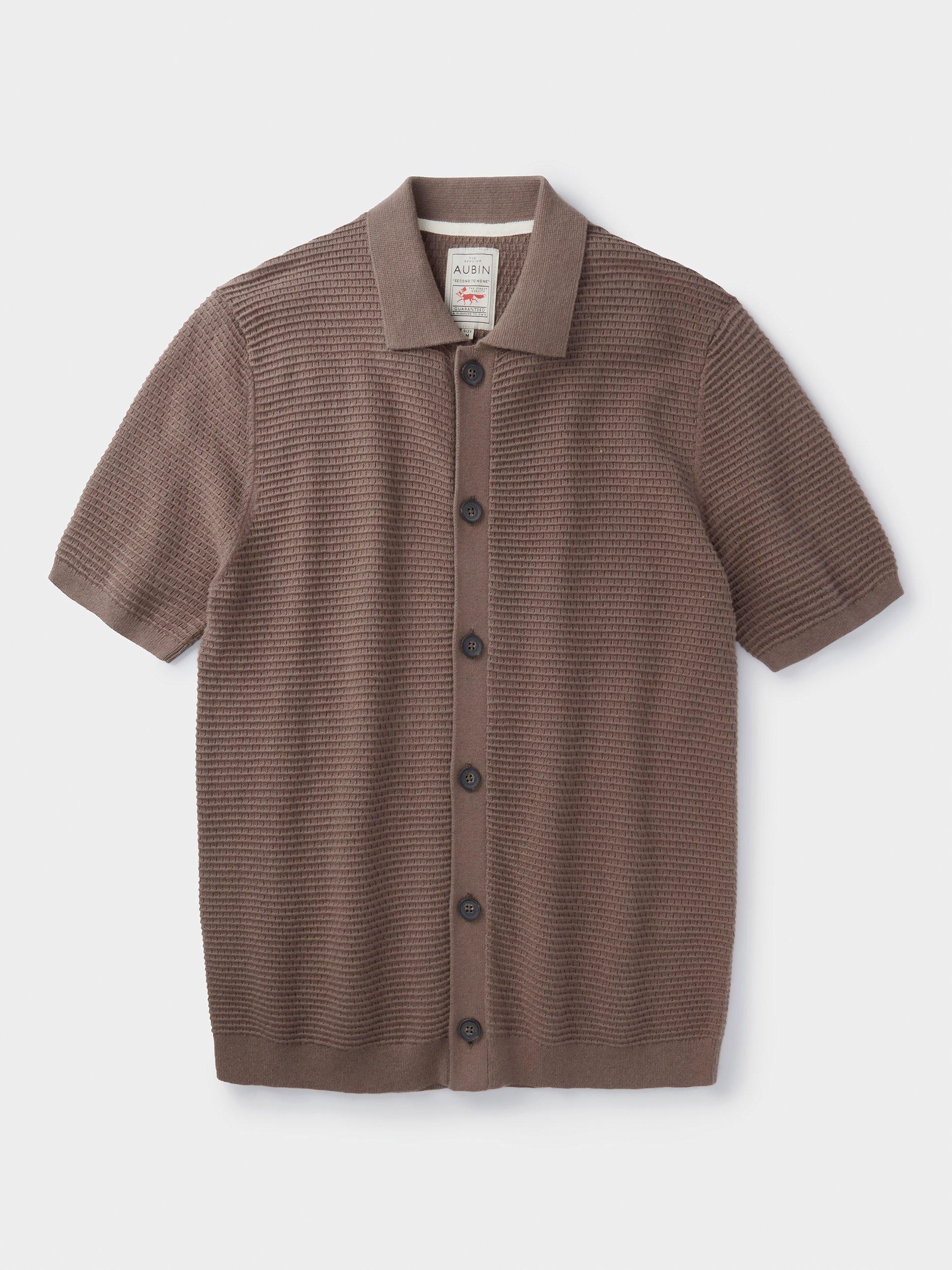 Product image 6 of 6, which shows Aubin Keats Cotton Regular Fit Short Sleeve Polo Shirt, Taupe, S