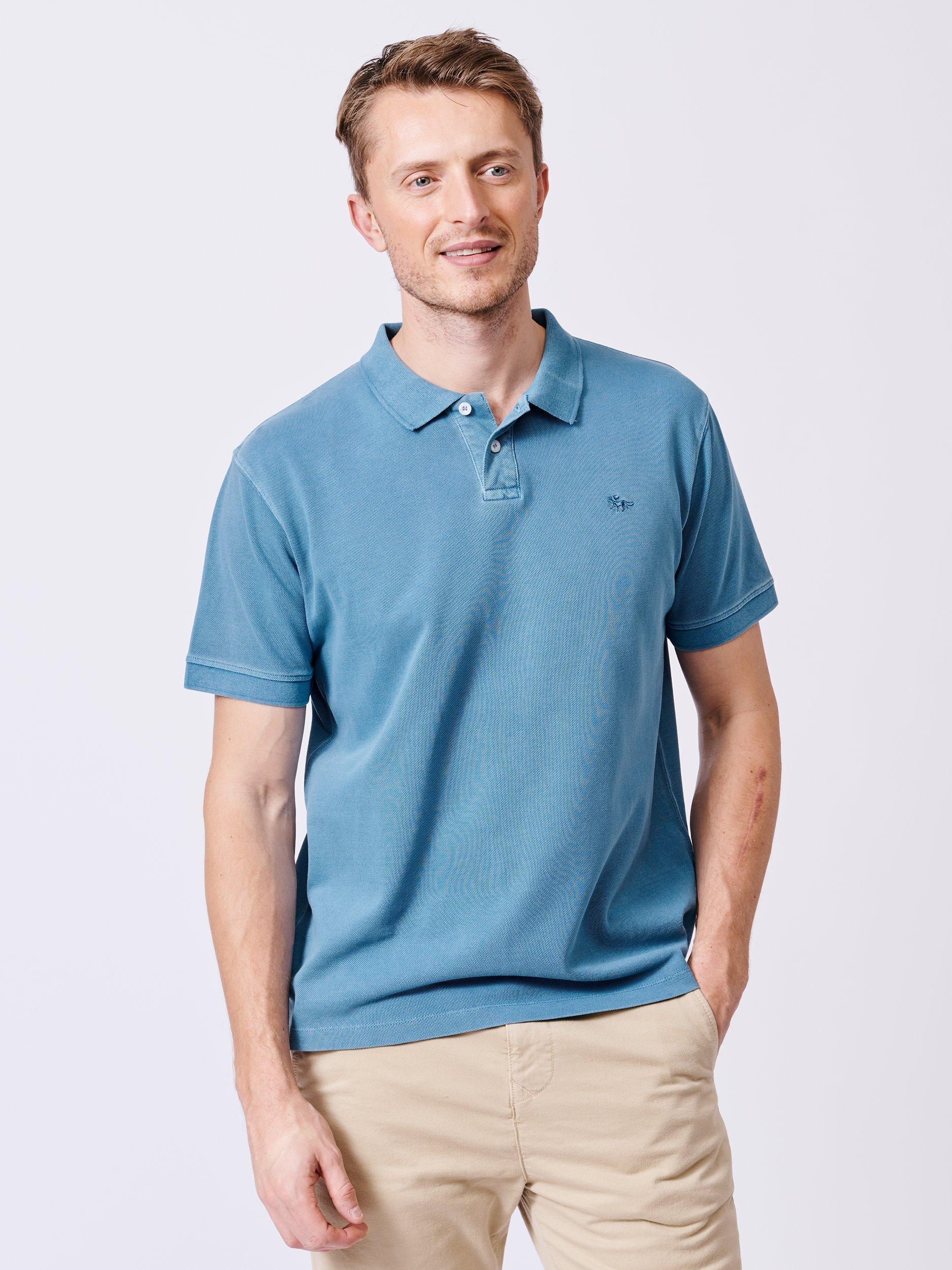 Product image 1 of 6, which shows Aubin Lusby Organic Cotton Logo Polo Shirt, Cornflower, S