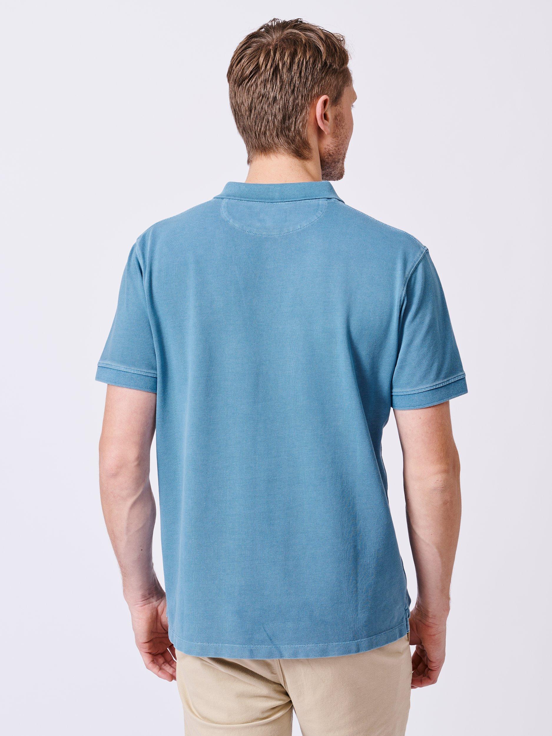 Product image 2 of 6, which shows Aubin Lusby Organic Cotton Logo Polo Shirt, Cornflower, S