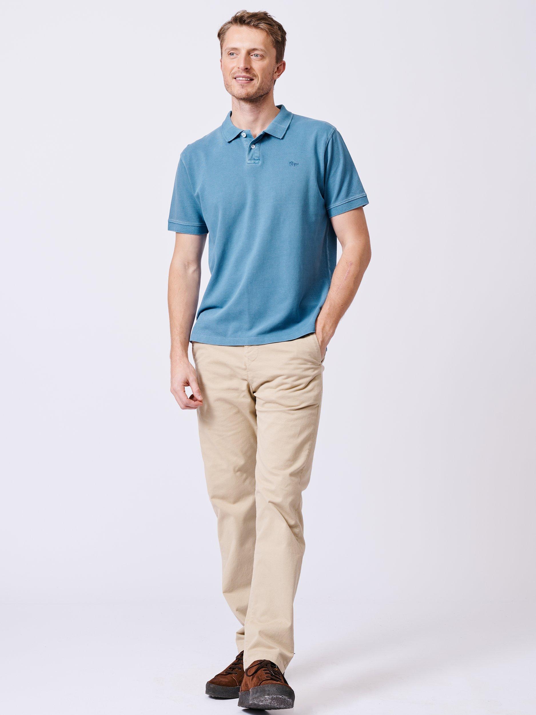 Product image 3 of 6, which shows Aubin Lusby Organic Cotton Logo Polo Shirt, Cornflower, S