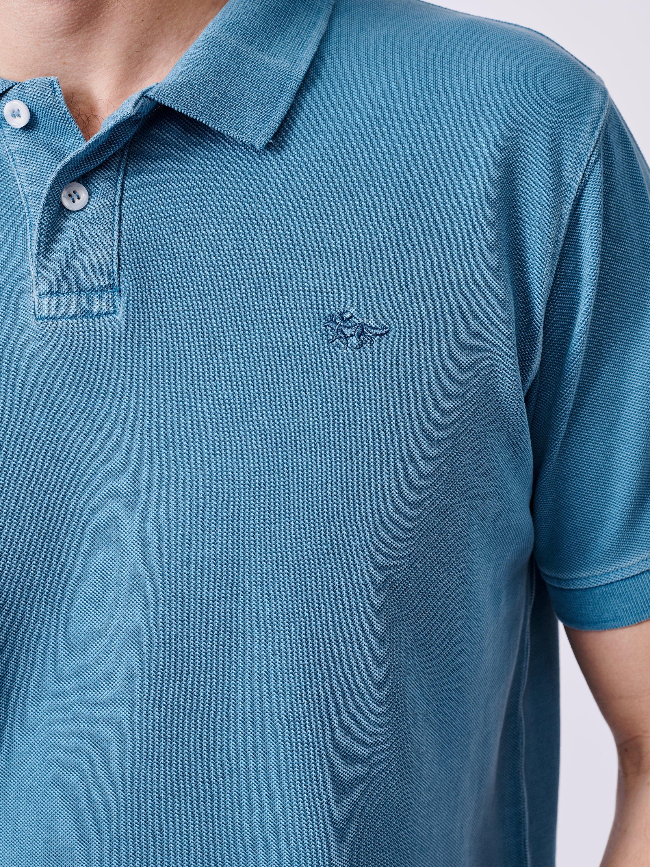 Product image 4 of 6, which shows Aubin Lusby Organic Cotton Logo Polo Shirt, Cornflower, S
