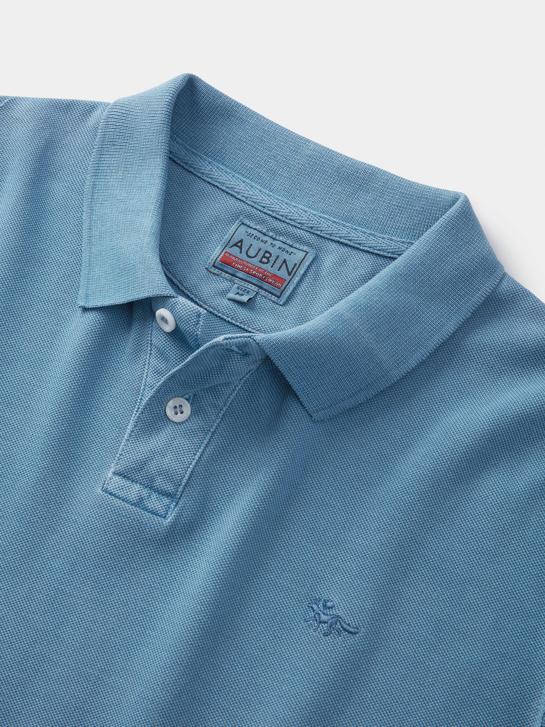 Product image 5 of 6, which shows Aubin Lusby Organic Cotton Logo Polo Shirt, Cornflower, S