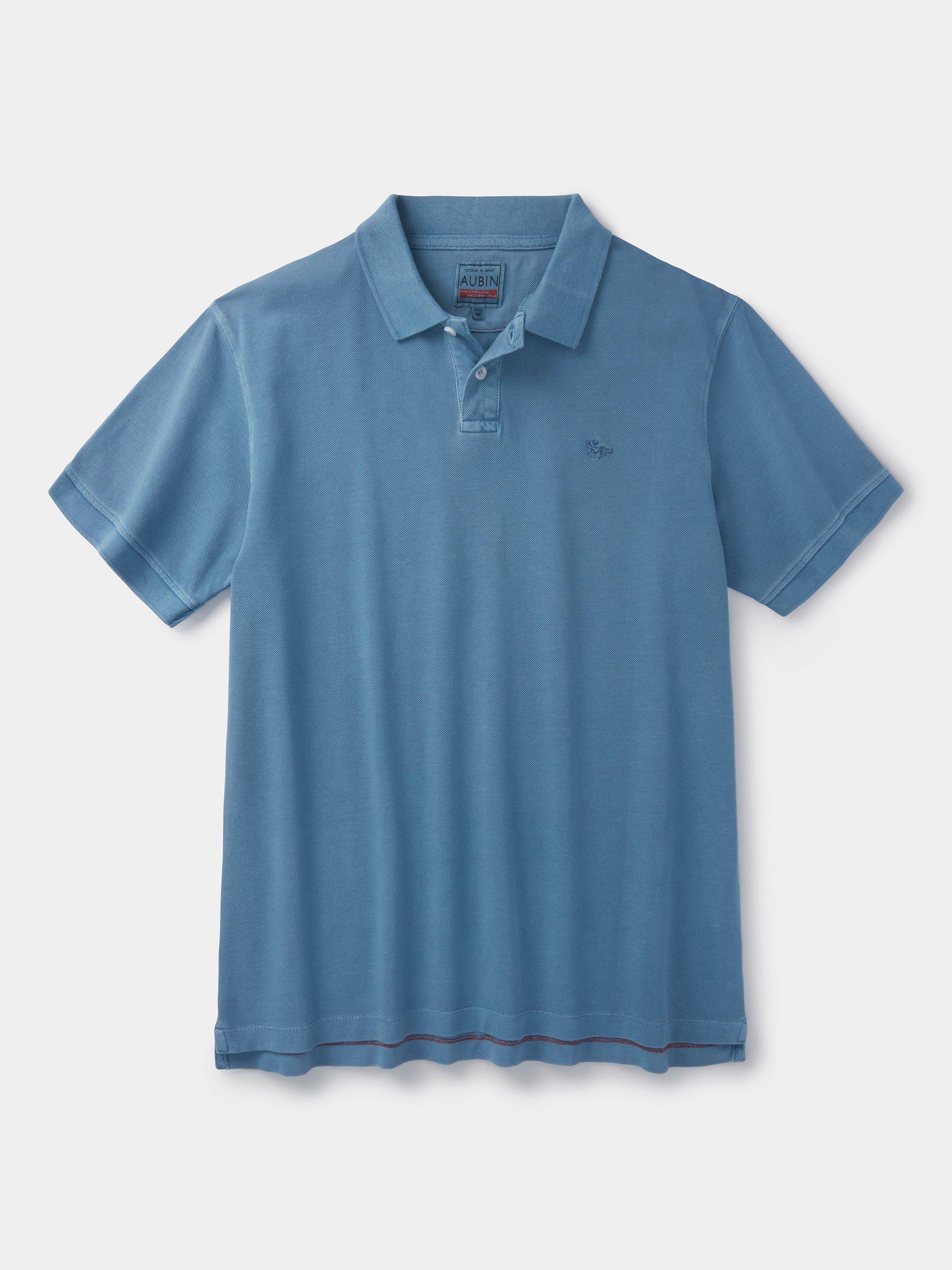Product image 6 of 6, which shows Aubin Lusby Organic Cotton Logo Polo Shirt, Cornflower, S
