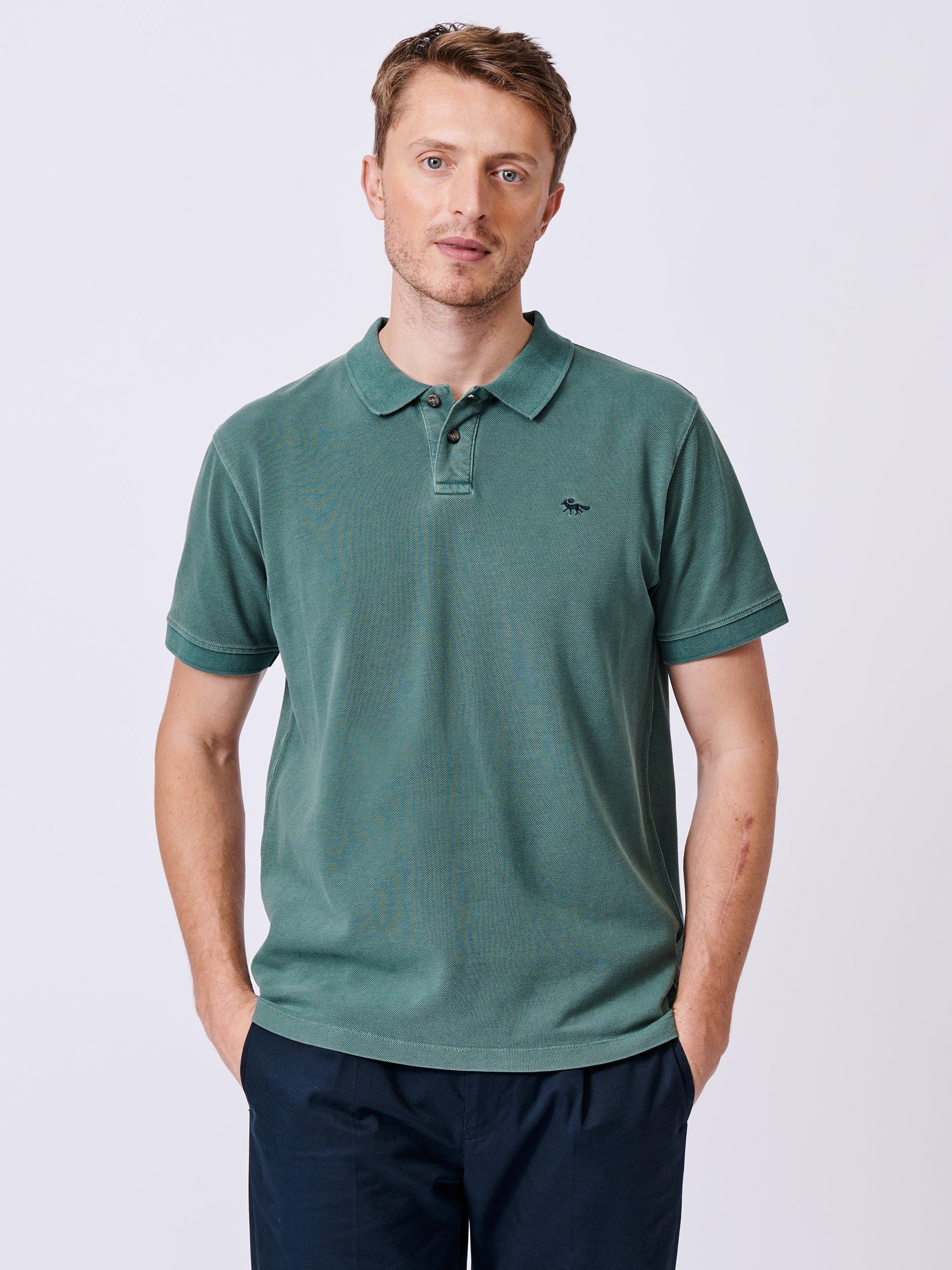 Product image 1 of 6, which shows Aubin Lusby Organic Cotton Logo Polo Shirt, Jade, M