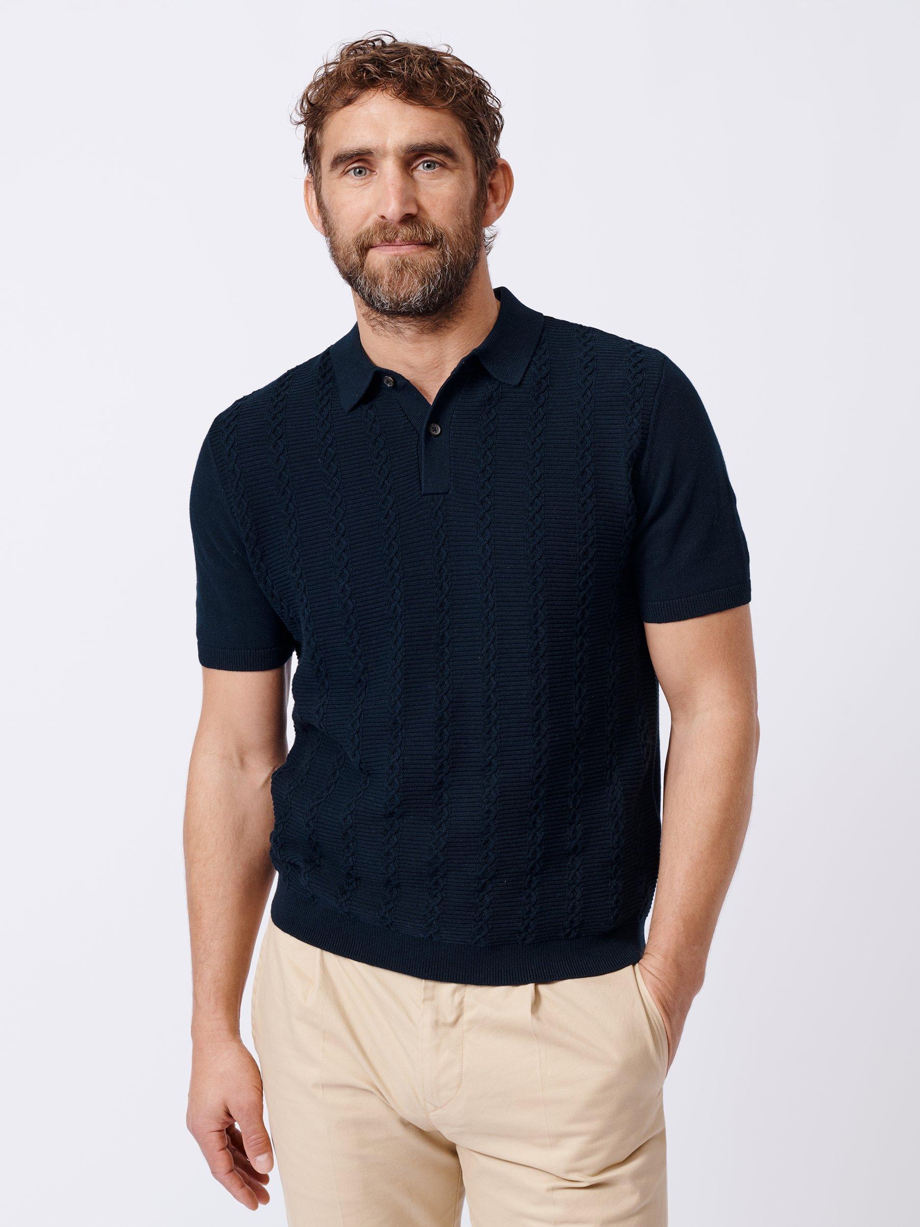 Product image 1 of 6, which shows Aubin Ponton Cotton Regular Fit Short Sleeve Polo Shirt, Navy, S