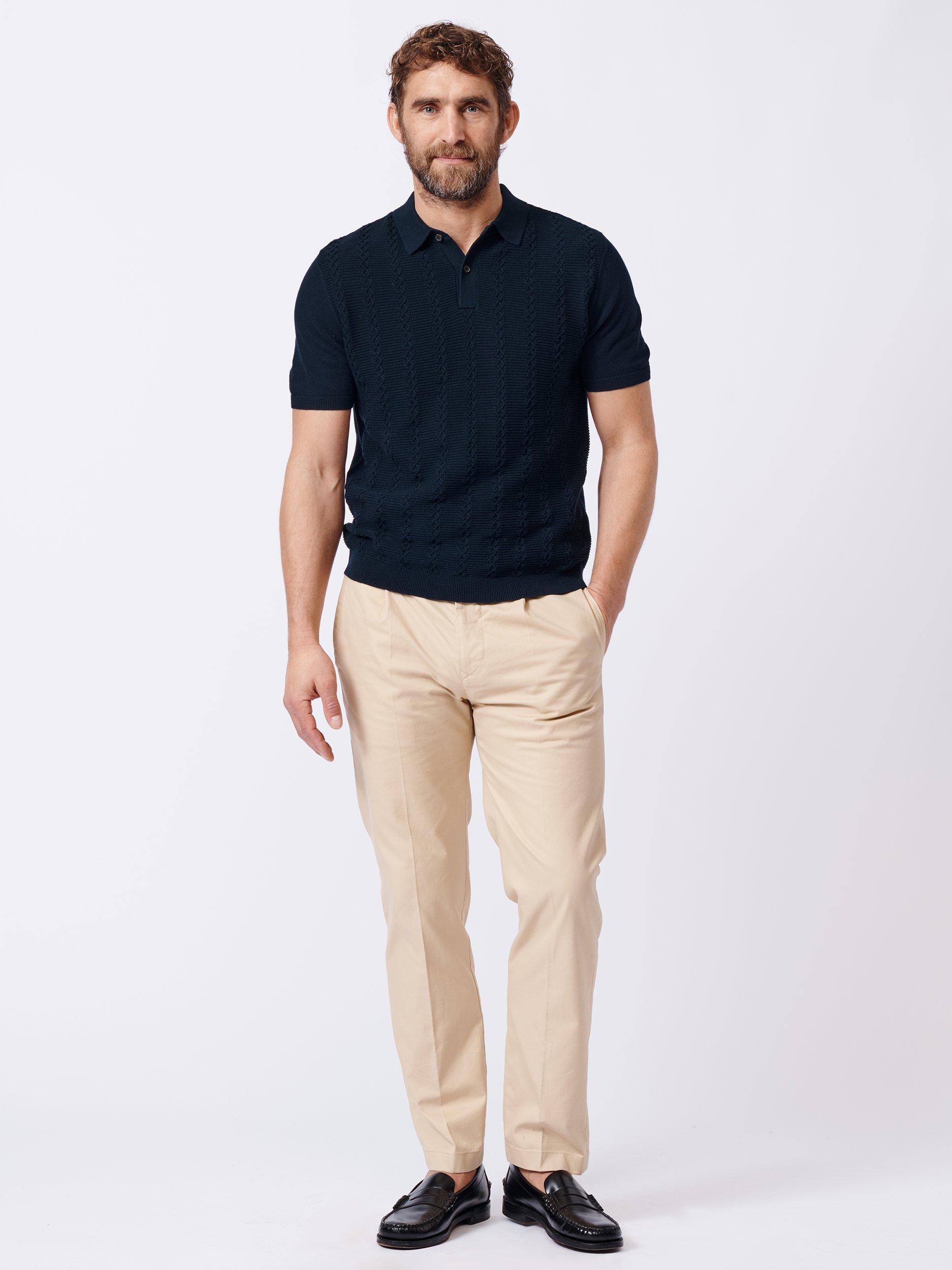 Product image 3 of 6, which shows Aubin Ponton Cotton Regular Fit Short Sleeve Polo Shirt, Navy, S