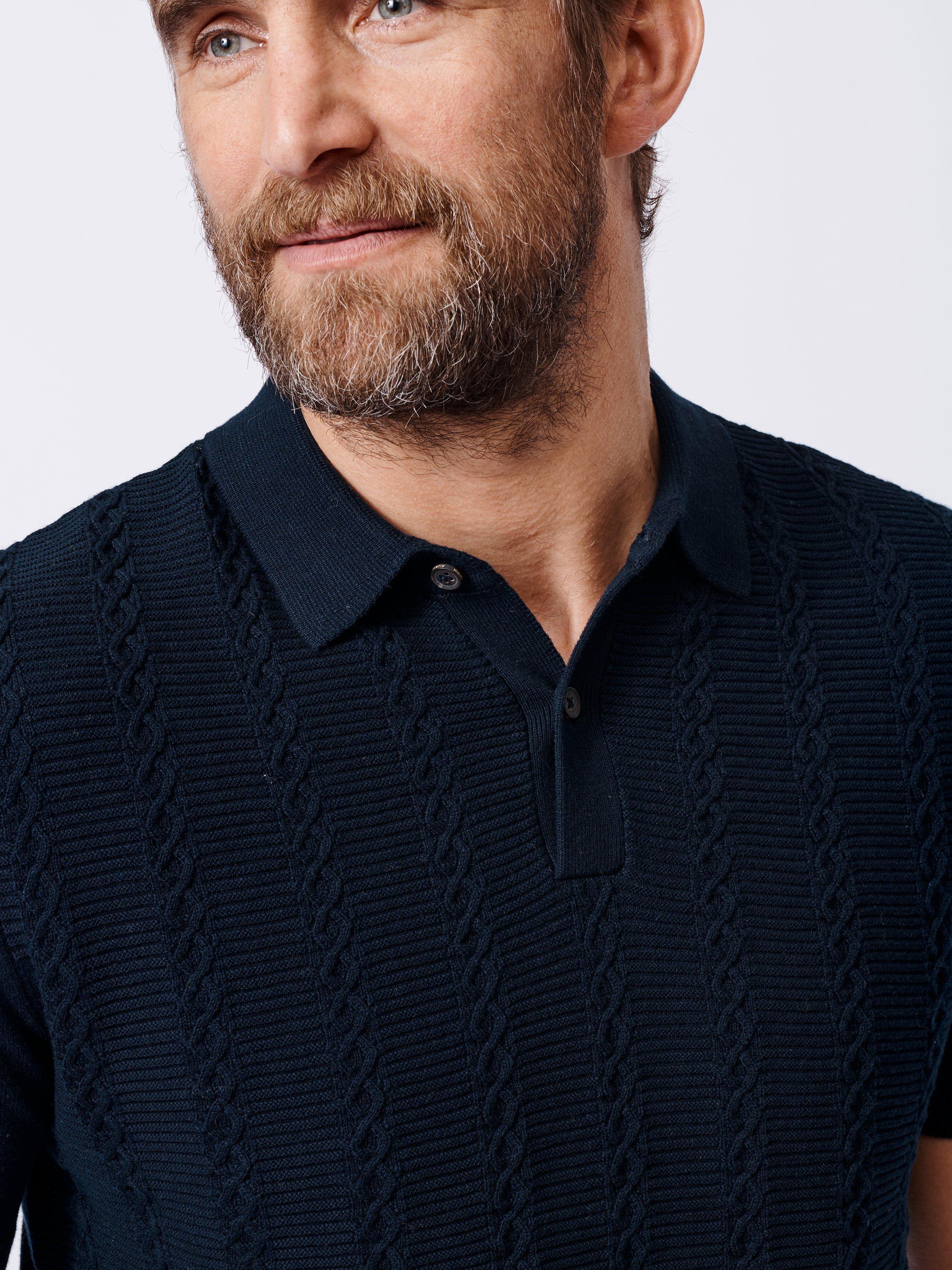 Product image 4 of 6, which shows Aubin Ponton Cotton Regular Fit Short Sleeve Polo Shirt, Navy, S