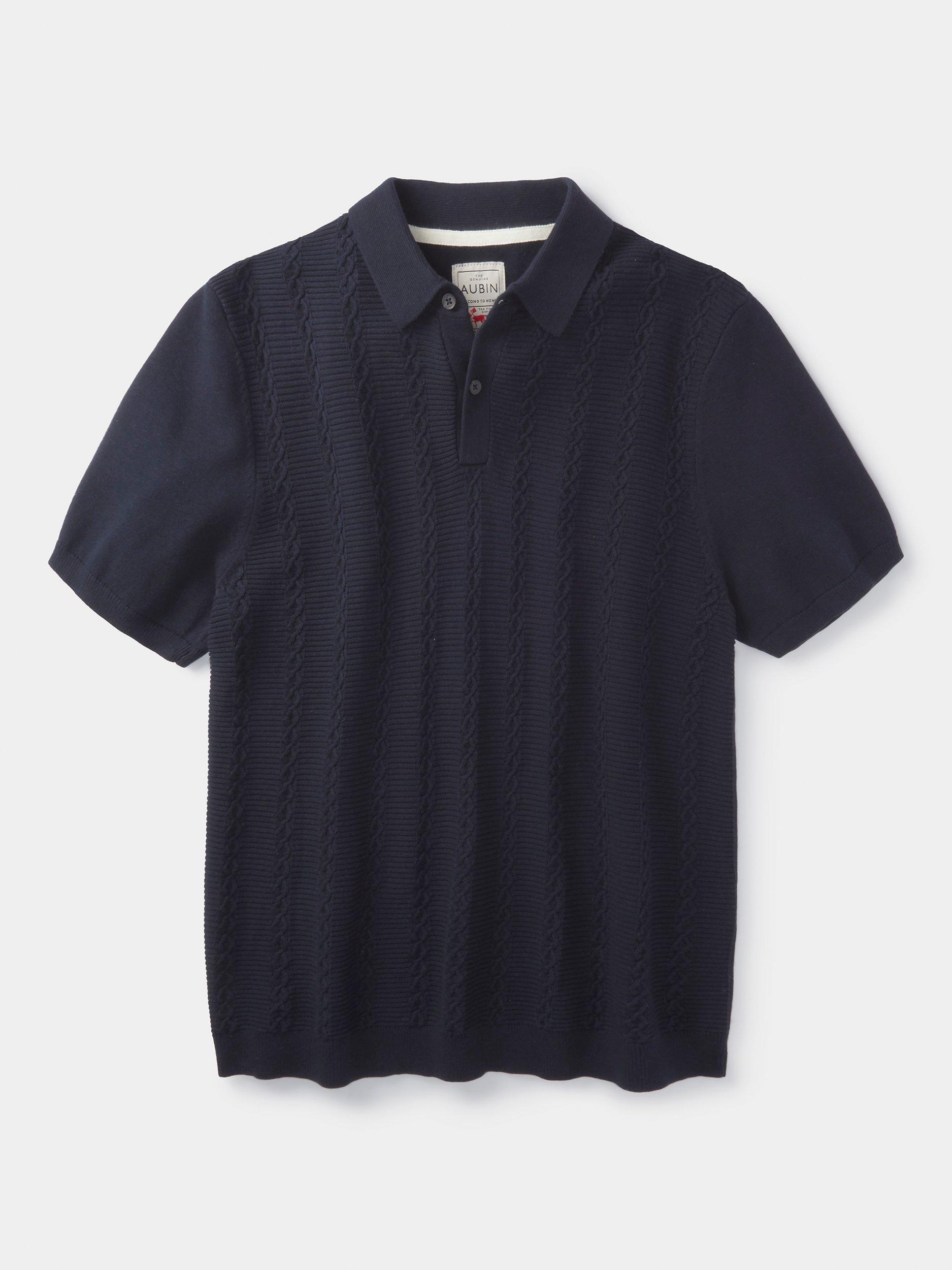 Product image 6 of 6, which shows Aubin Ponton Cotton Regular Fit Short Sleeve Polo Shirt, Navy, S