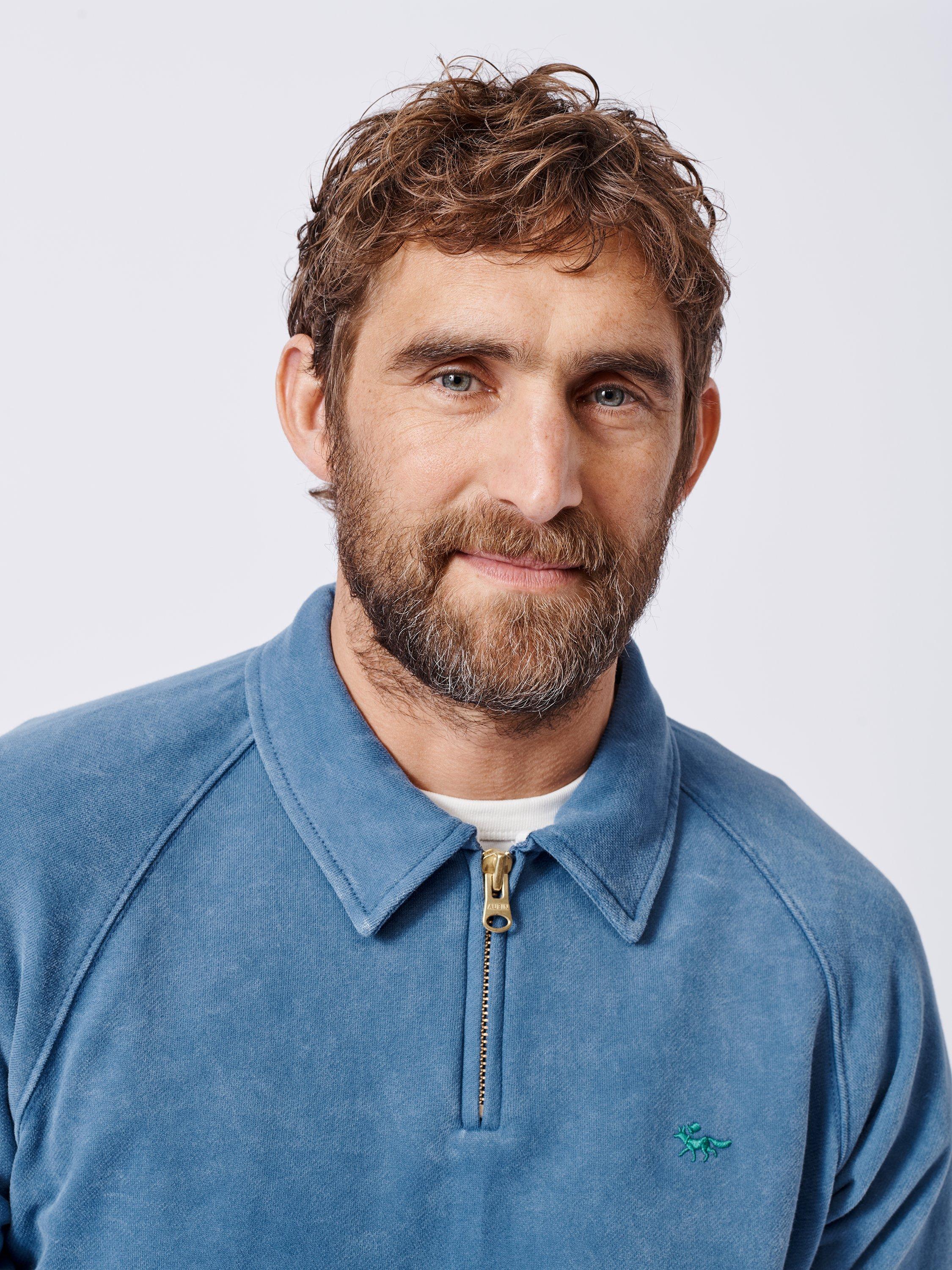 Product image 4 of 6, which shows Aubin Dunster Cotton Logo Quarter-Zip Sweatshirt, French Navy, S