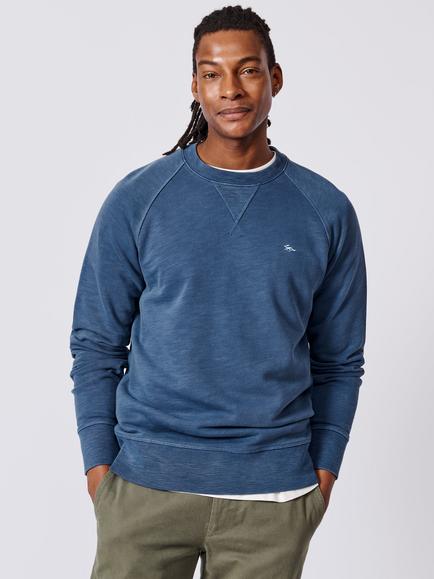 Aubin Garsdale Crew Neck Slub Cotton Sweatshirt, Washed Blue