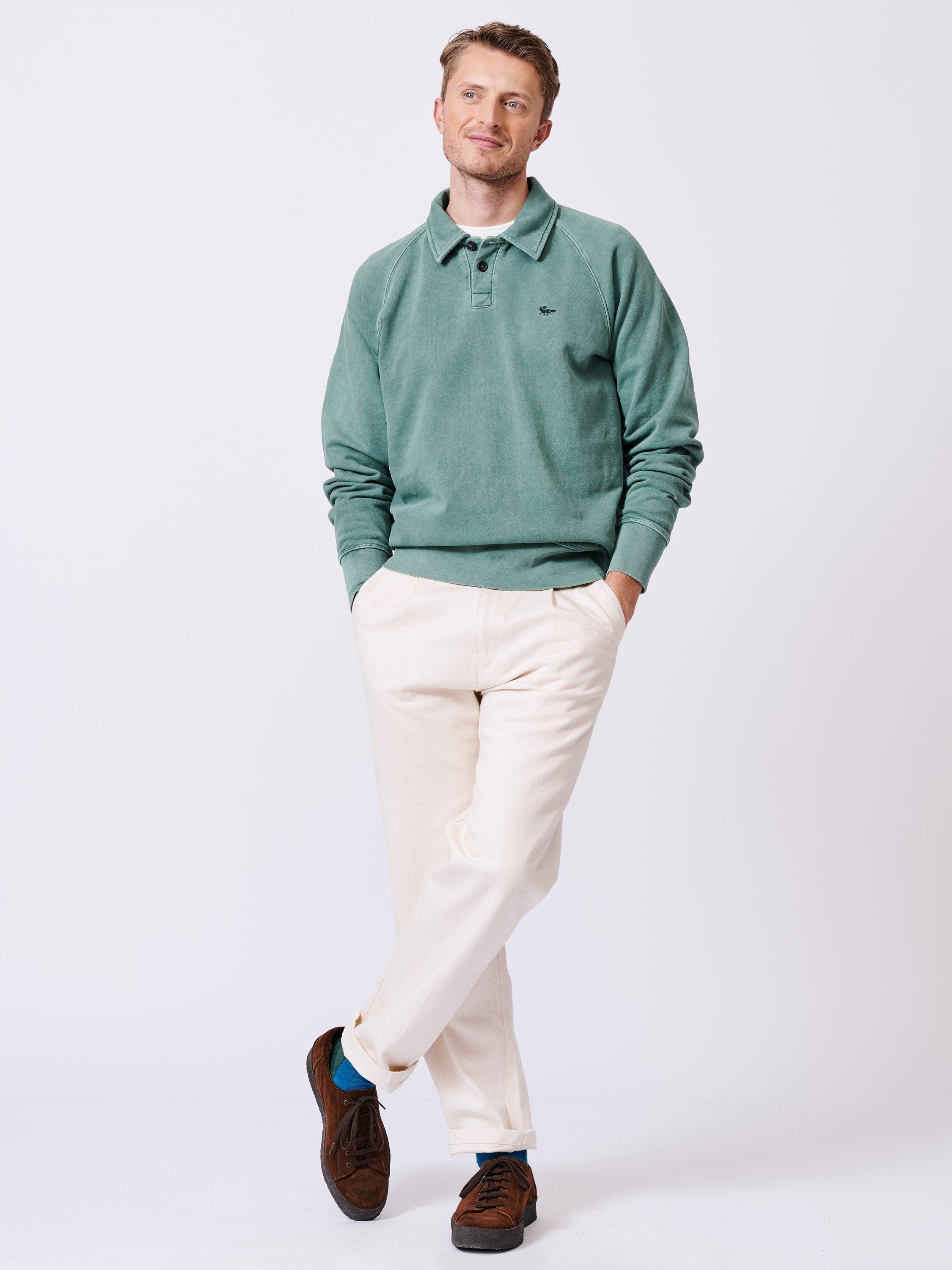 Product image 3 of 5, which shows Aubin Raithby Cotton Button-Neck Sweatshirt, Green, S