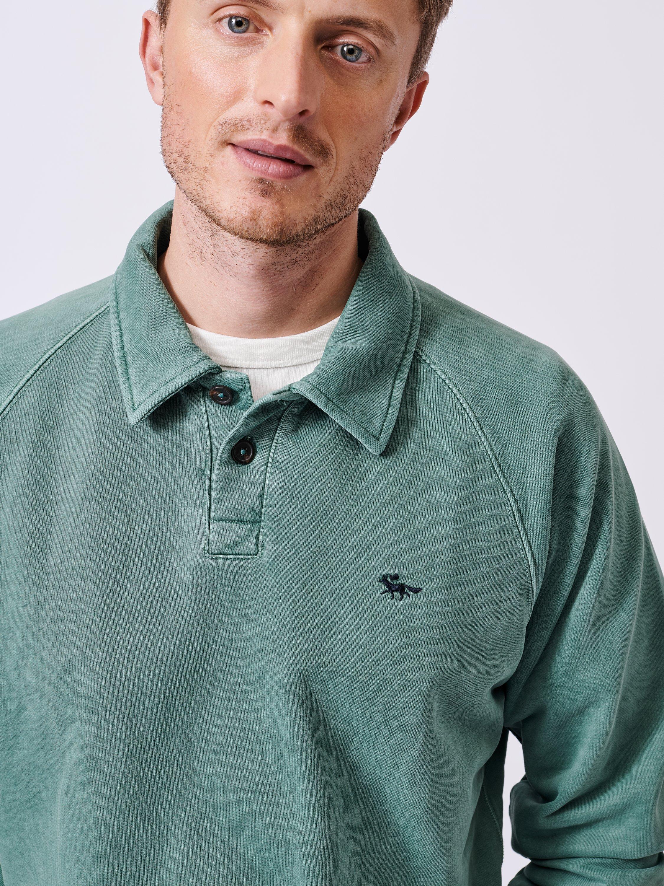 Product image 4 of 5, which shows Aubin Raithby Cotton Button-Neck Sweatshirt, Green, S