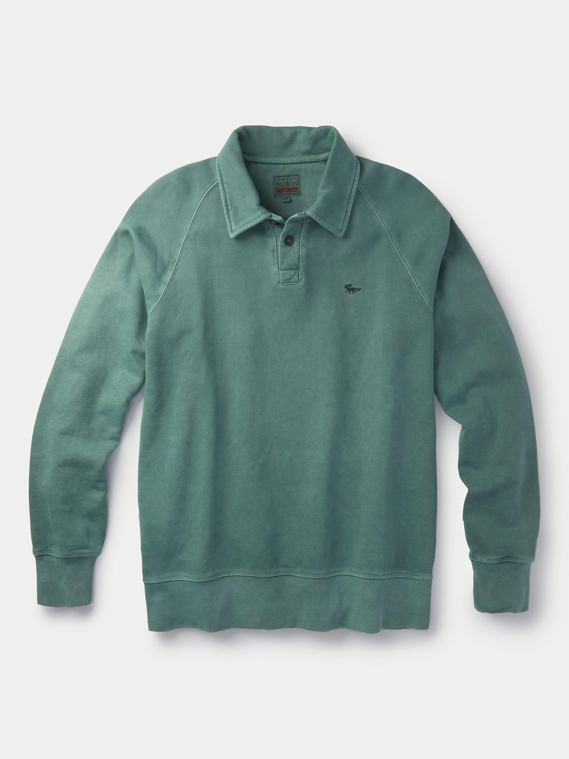Product image 5 of 5, which shows Aubin Raithby Cotton Button-Neck Sweatshirt, Green, S
