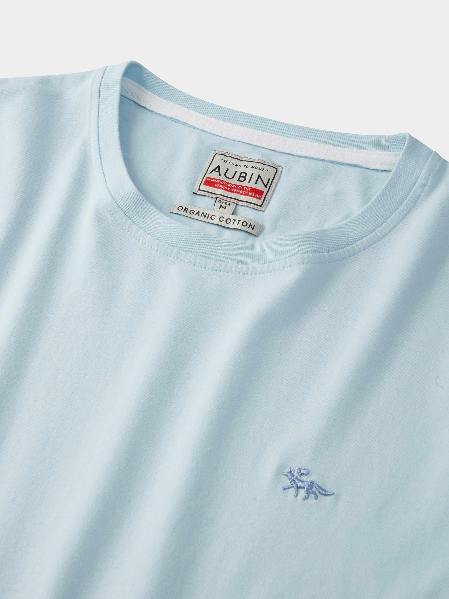Product image 5 of 6, which shows Aubin Organic Cotton Regular Fit Short Sleeve Logo T-Shirt, Pale Blue, M