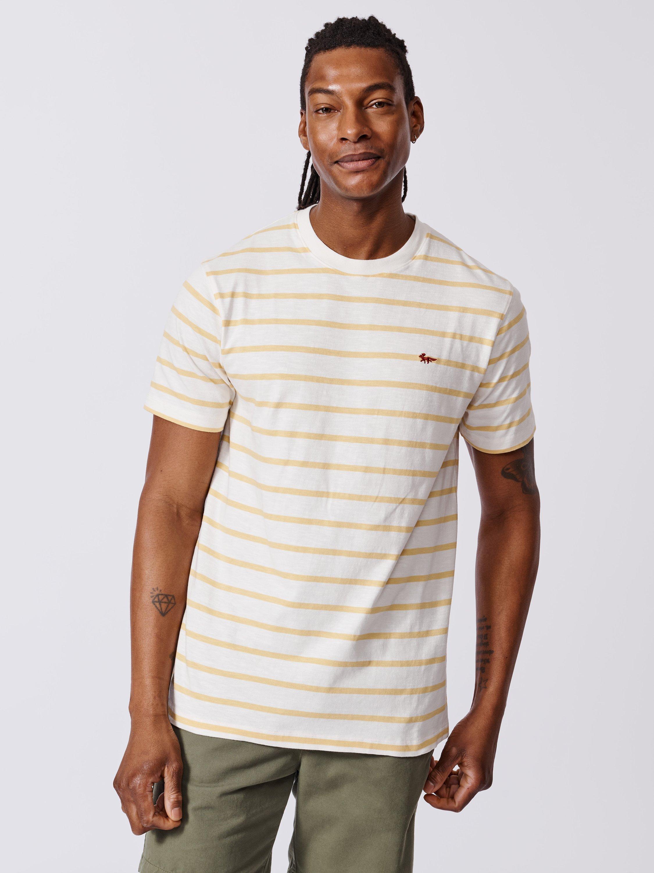 Product image 1 of 4, which shows Aubin Berkeley Cotton Regular Fit Short Sleeve Stripe T-Shirt, Yolk/Multi, M