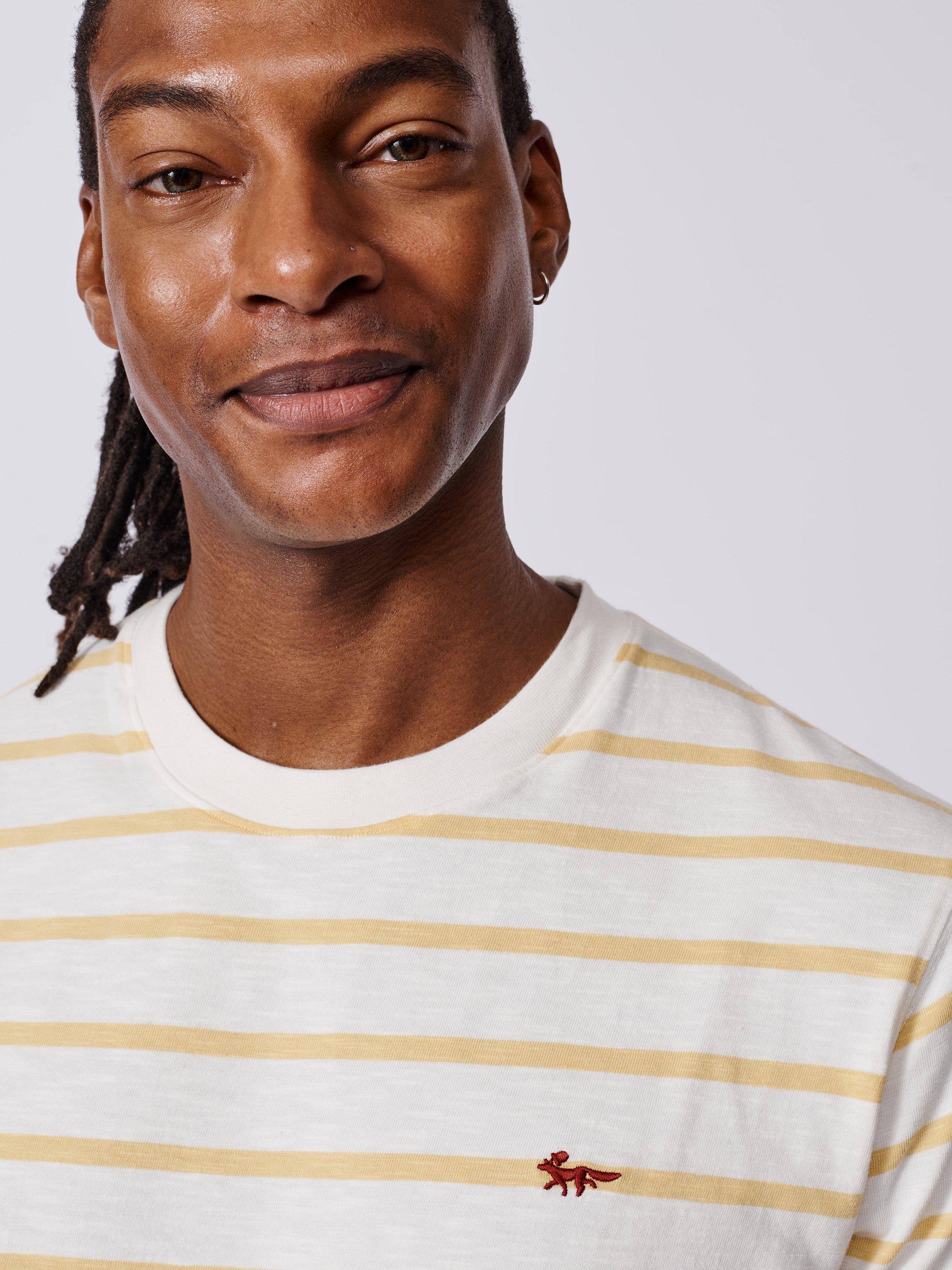 Product image 3 of 4, which shows Aubin Berkeley Cotton Regular Fit Short Sleeve Stripe T-Shirt, Yolk/Multi, M