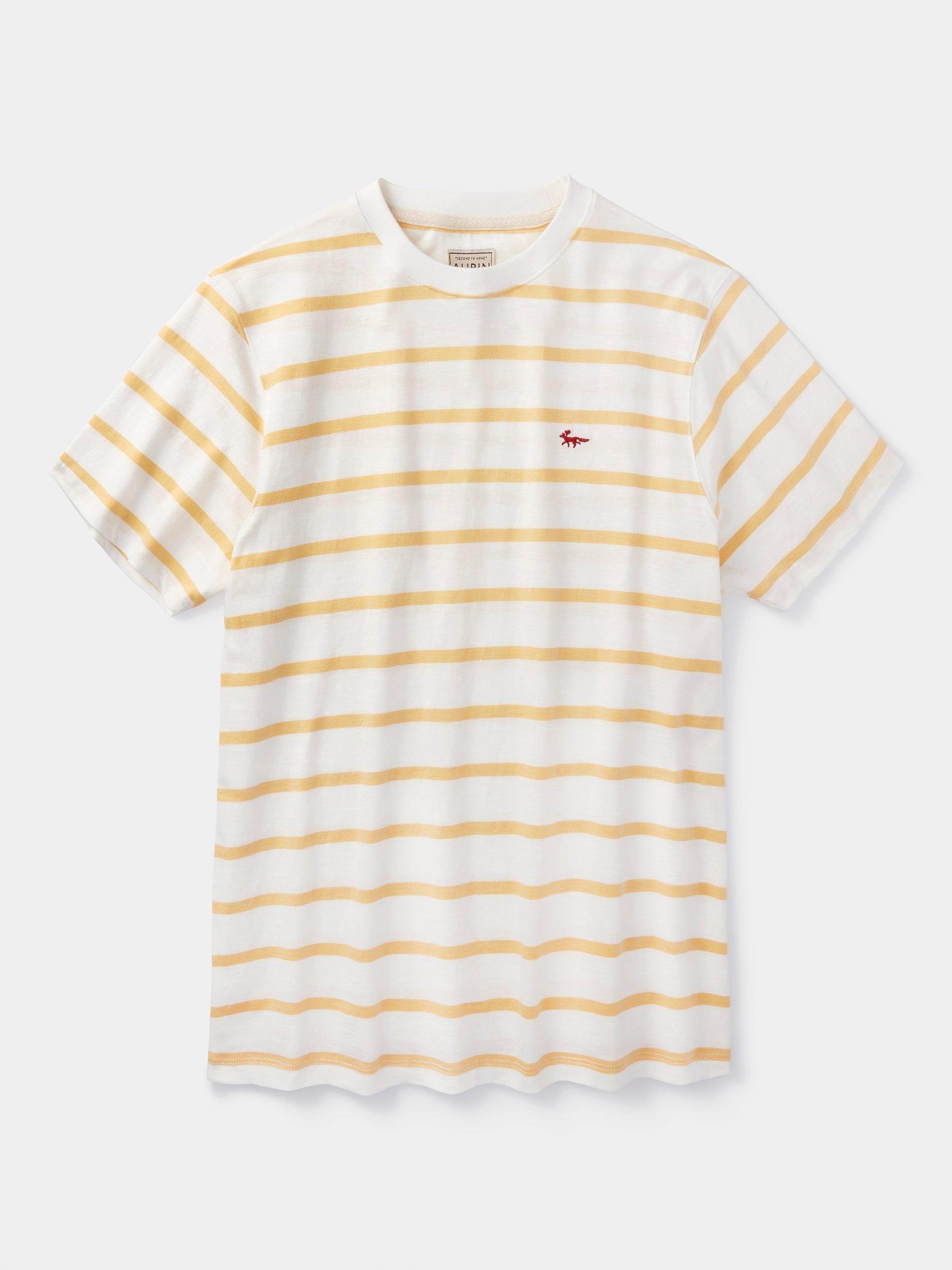 Product image 4 of 4, which shows Aubin Berkeley Cotton Regular Fit Short Sleeve Stripe T-Shirt, Yolk/Multi, M