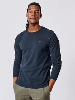 Aubin Buttermere Organic Cotton Regular Fit Long Sleeve Logo T-Shirt, Navy
