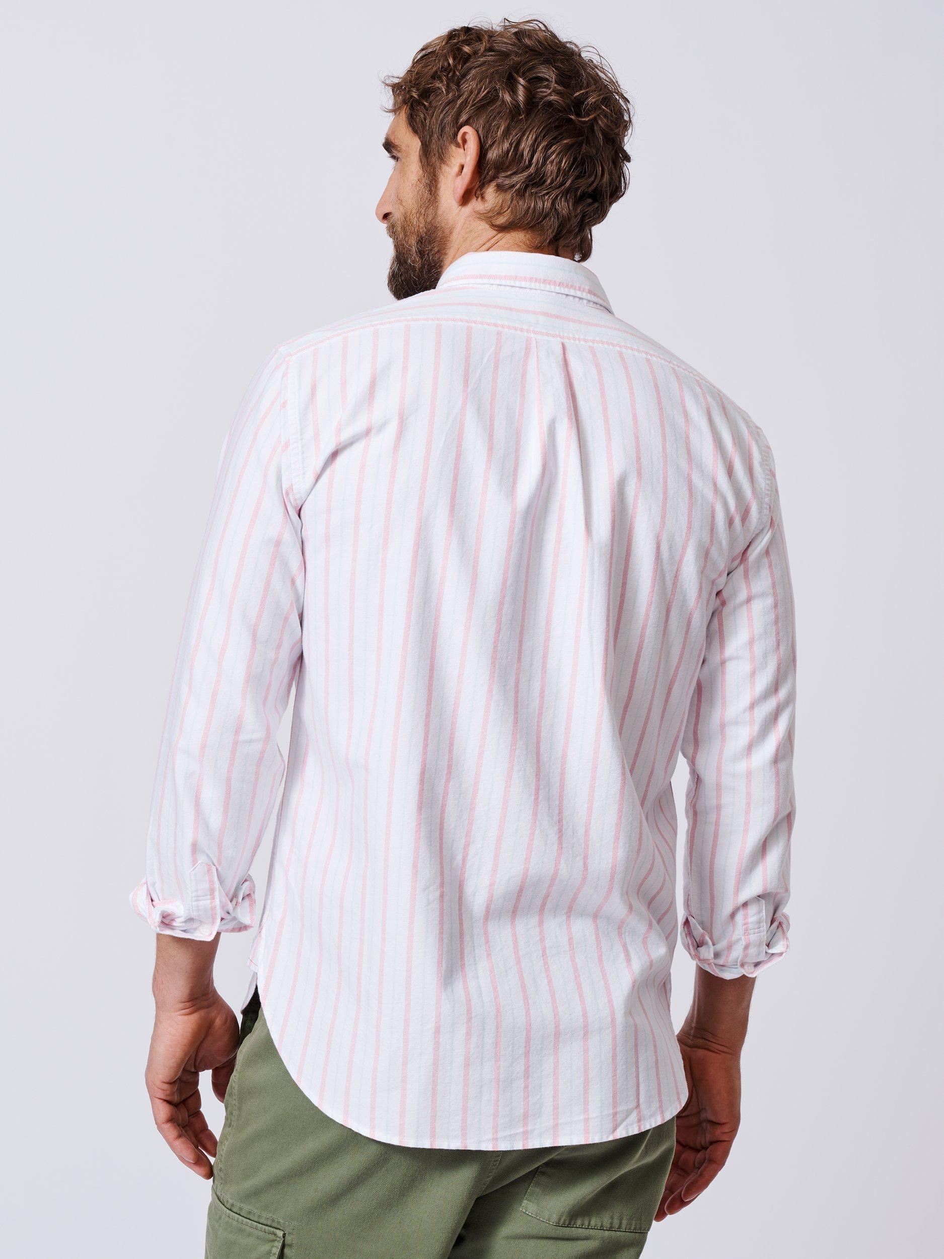 Product image 2 of 11, which shows Aubin Aldridge Oxford Cotton Button Down Shirt, Pink/Wide Stripe, S
