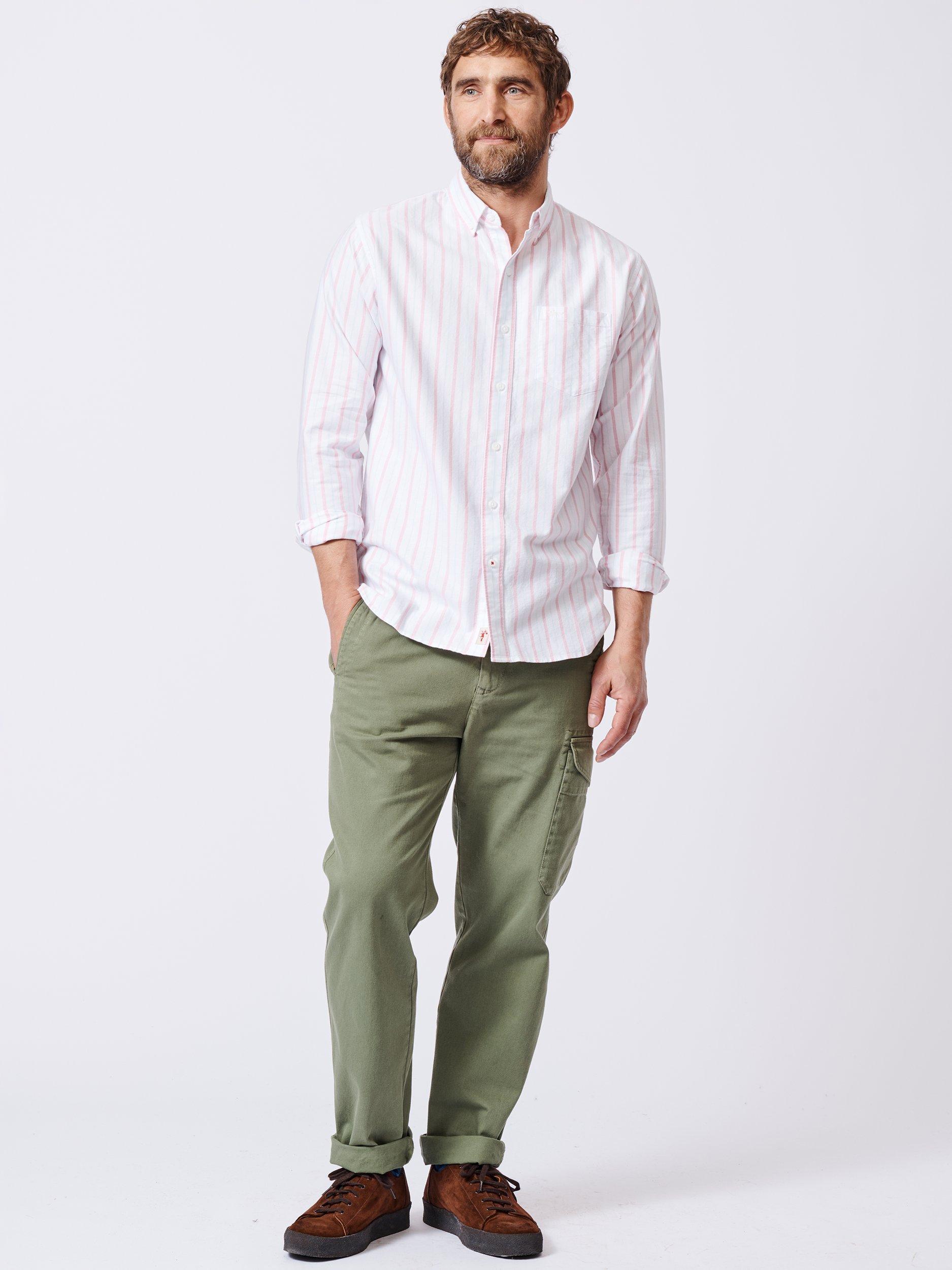 Product image 3 of 11, which shows Aubin Aldridge Oxford Cotton Button Down Shirt, Pink/Wide Stripe, S