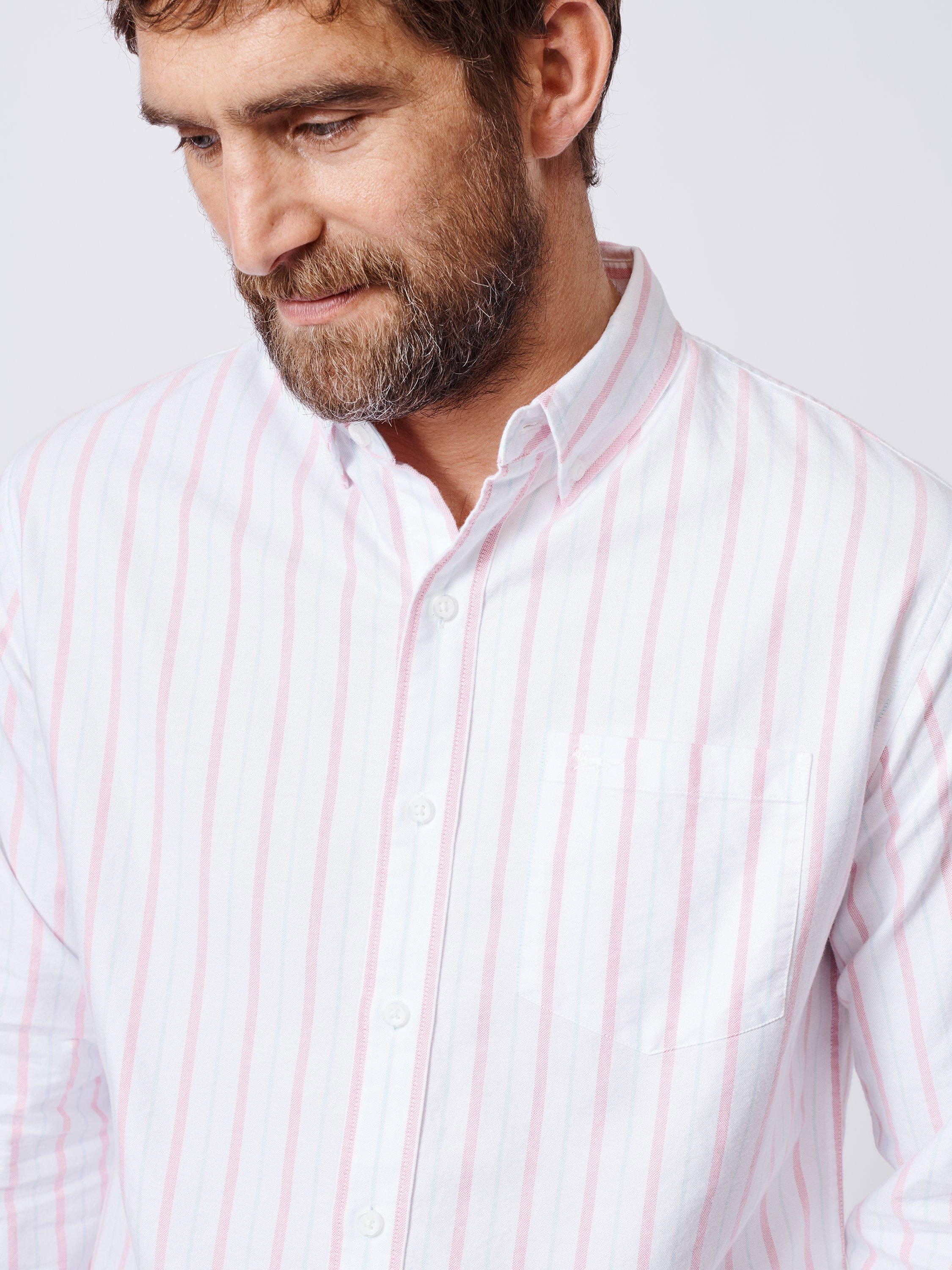 Product image 4 of 11, which shows Aubin Aldridge Oxford Cotton Button Down Shirt, Pink/Wide Stripe, S