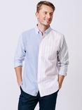 Aubin Burwell Cotton Regular Fit Stripe Patchwork Shirt, Striped Patchwork