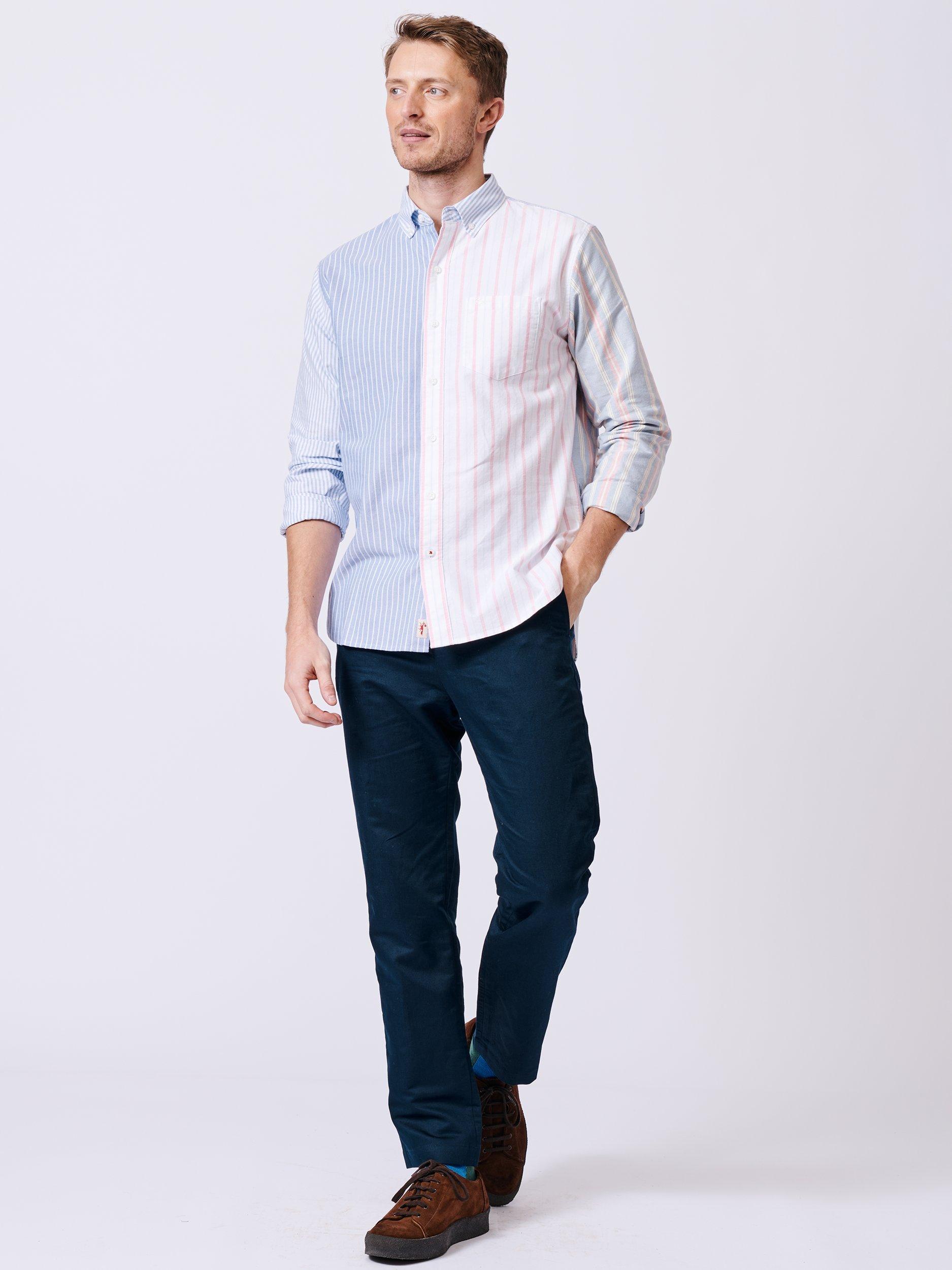 Product image 3 of 8, which shows Aubin Burwell Cotton Regular Fit Stripe Patchwork Shirt, Striped Patchwork, XL
