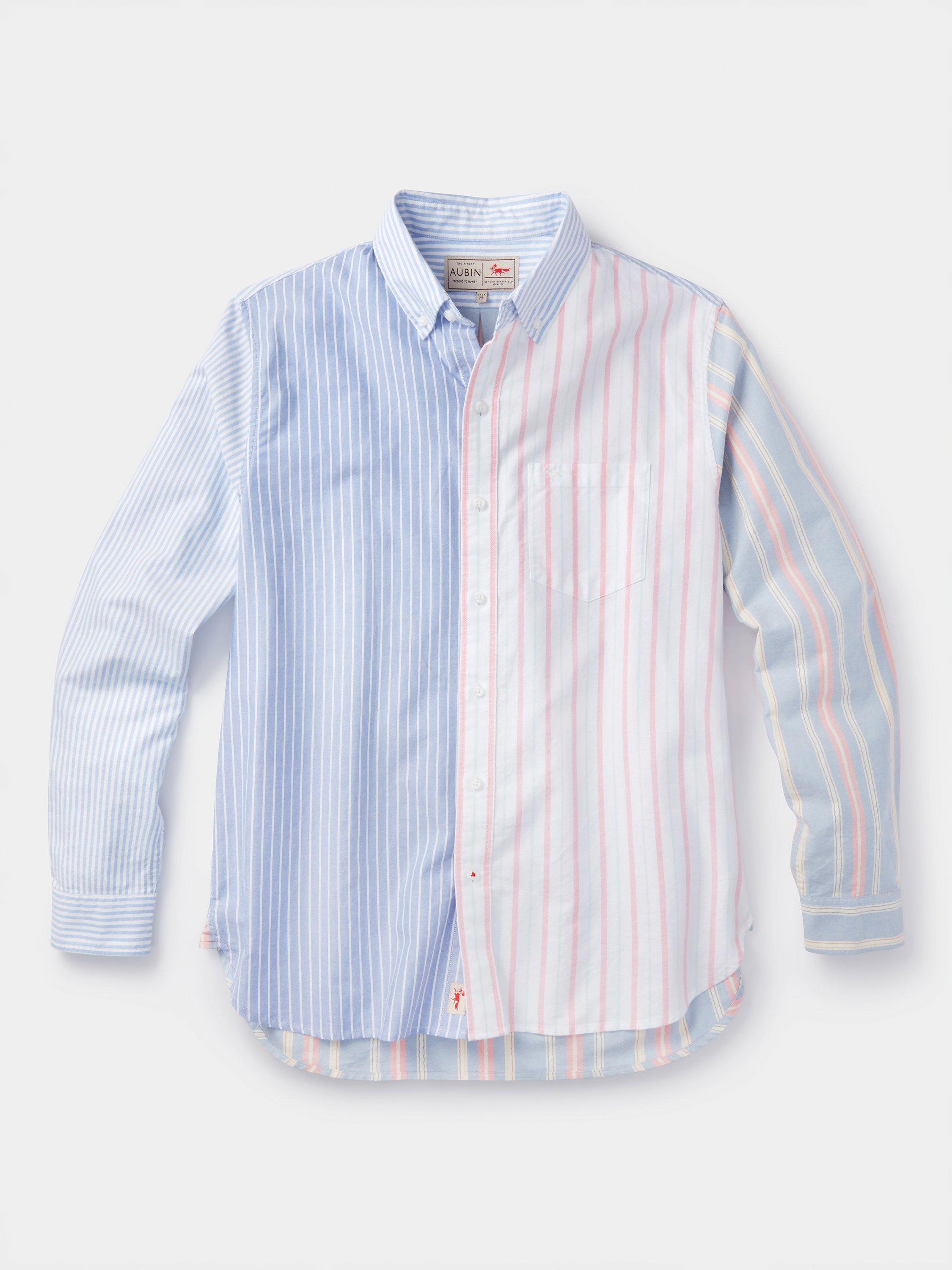 Product image 7 of 8, which shows Aubin Burwell Cotton Regular Fit Stripe Patchwork Shirt, Striped Patchwork, XL