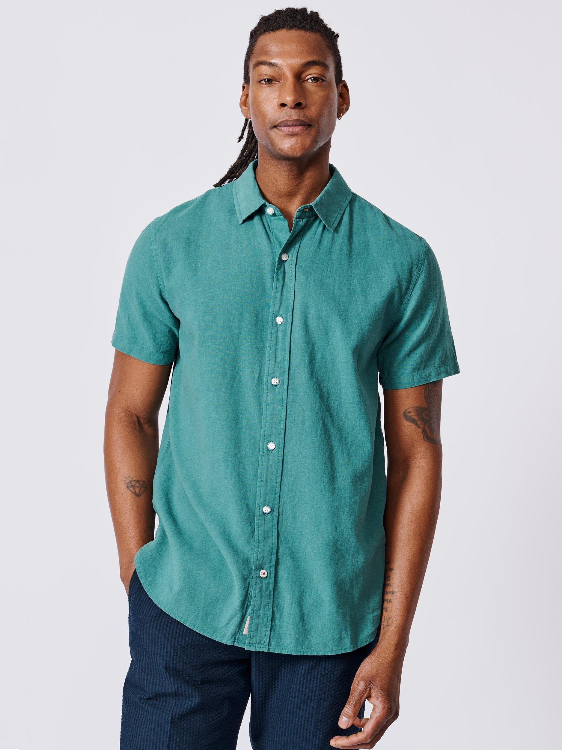 Product image 1 of 5, which shows Aubin Fulstow Linen Blend Regular Fit Short Sleeve Shirt, Jade, S
