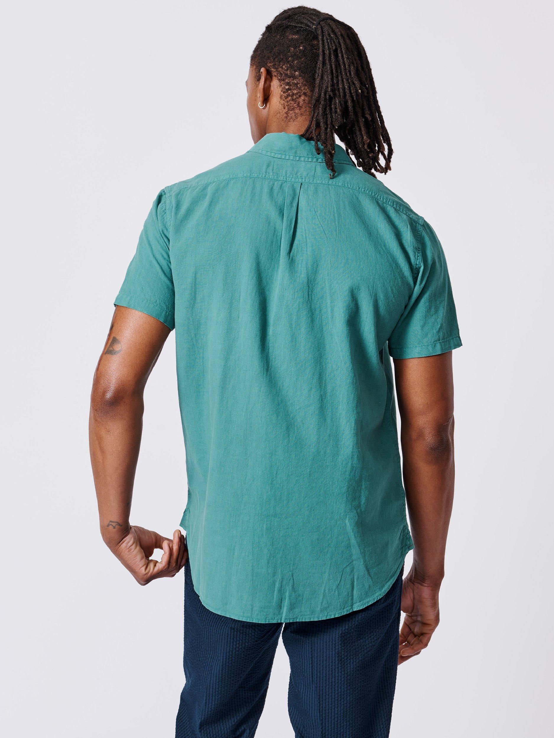 Product image 2 of 5, which shows Aubin Fulstow Linen Blend Regular Fit Short Sleeve Shirt, Jade, S