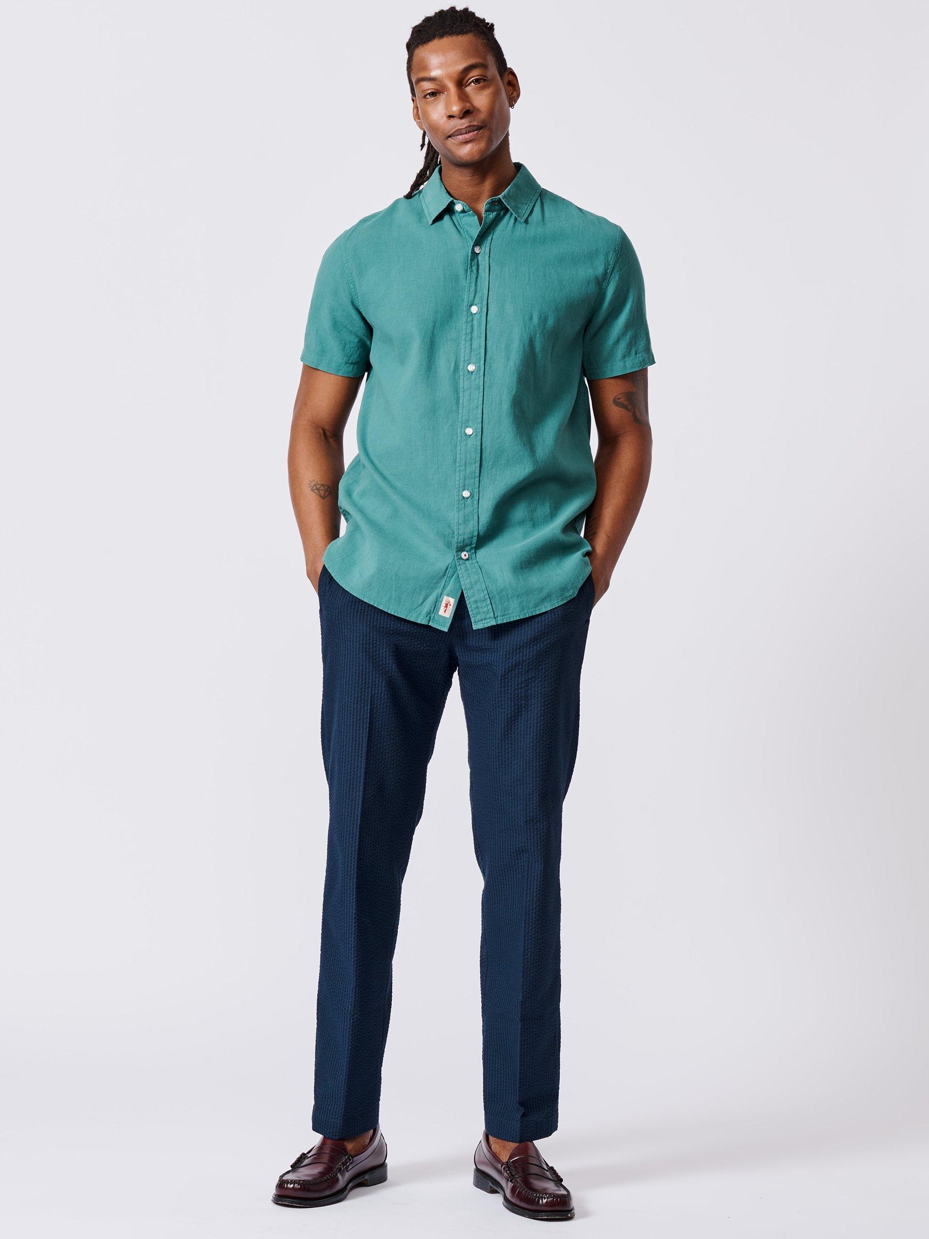 Product image 3 of 5, which shows Aubin Fulstow Linen Blend Regular Fit Short Sleeve Shirt, Jade, S