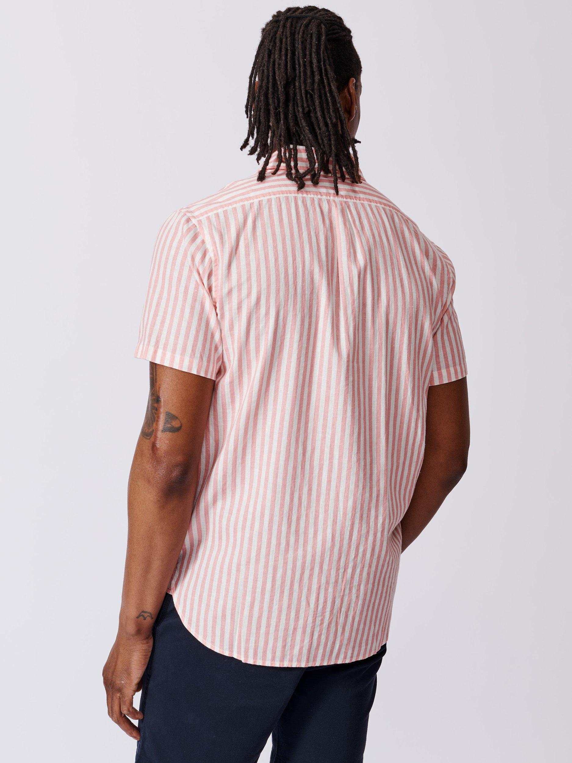 Product image 2 of 5, which shows Aubin Fulstow Linen Blend Regular Fit Stripe Shirt, Pink/White, S