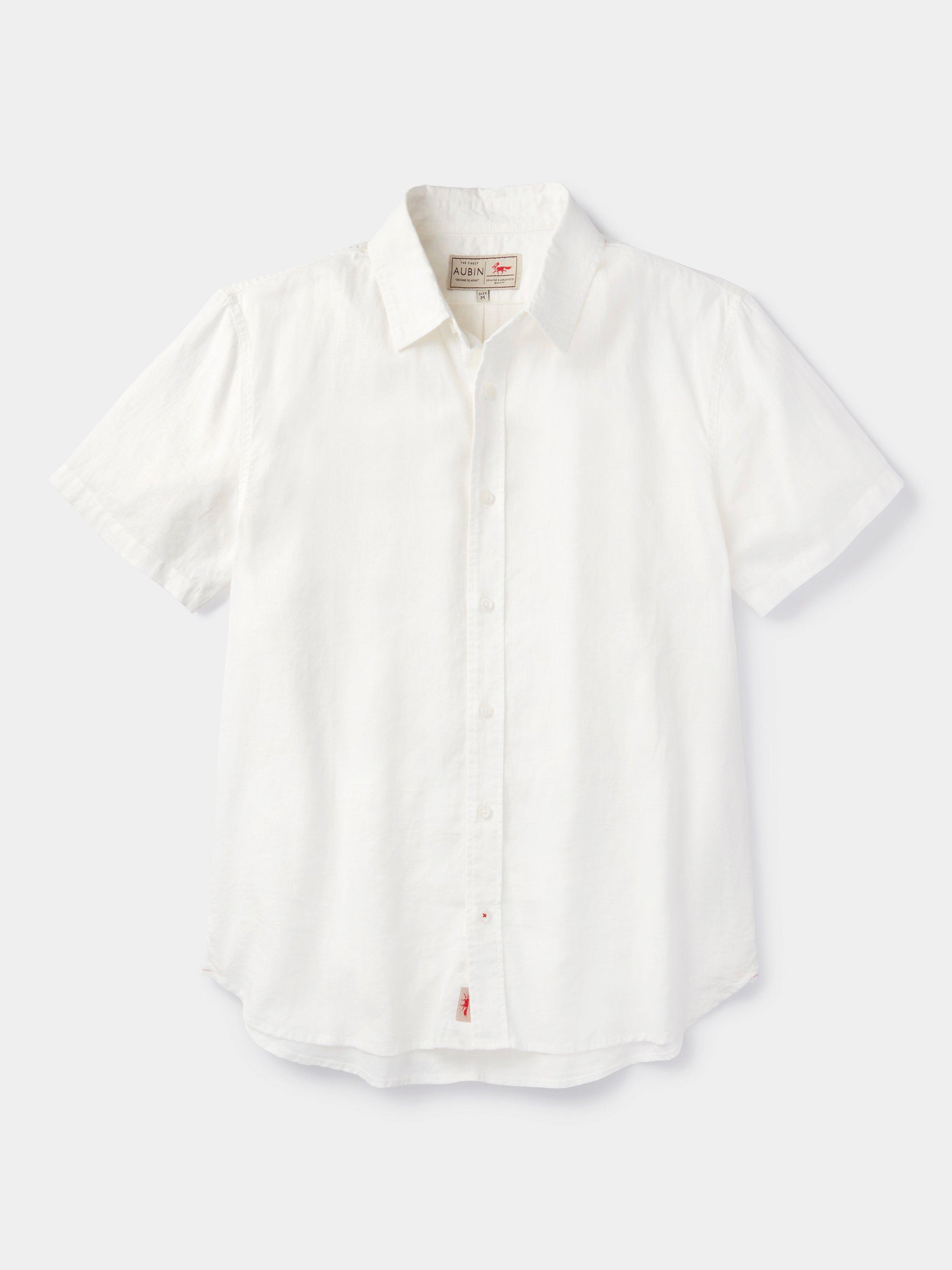 Product image 6 of 6, which shows Aubin Fulstow Linen Blend Regular Fit Short Sleeve Shirt, White, S