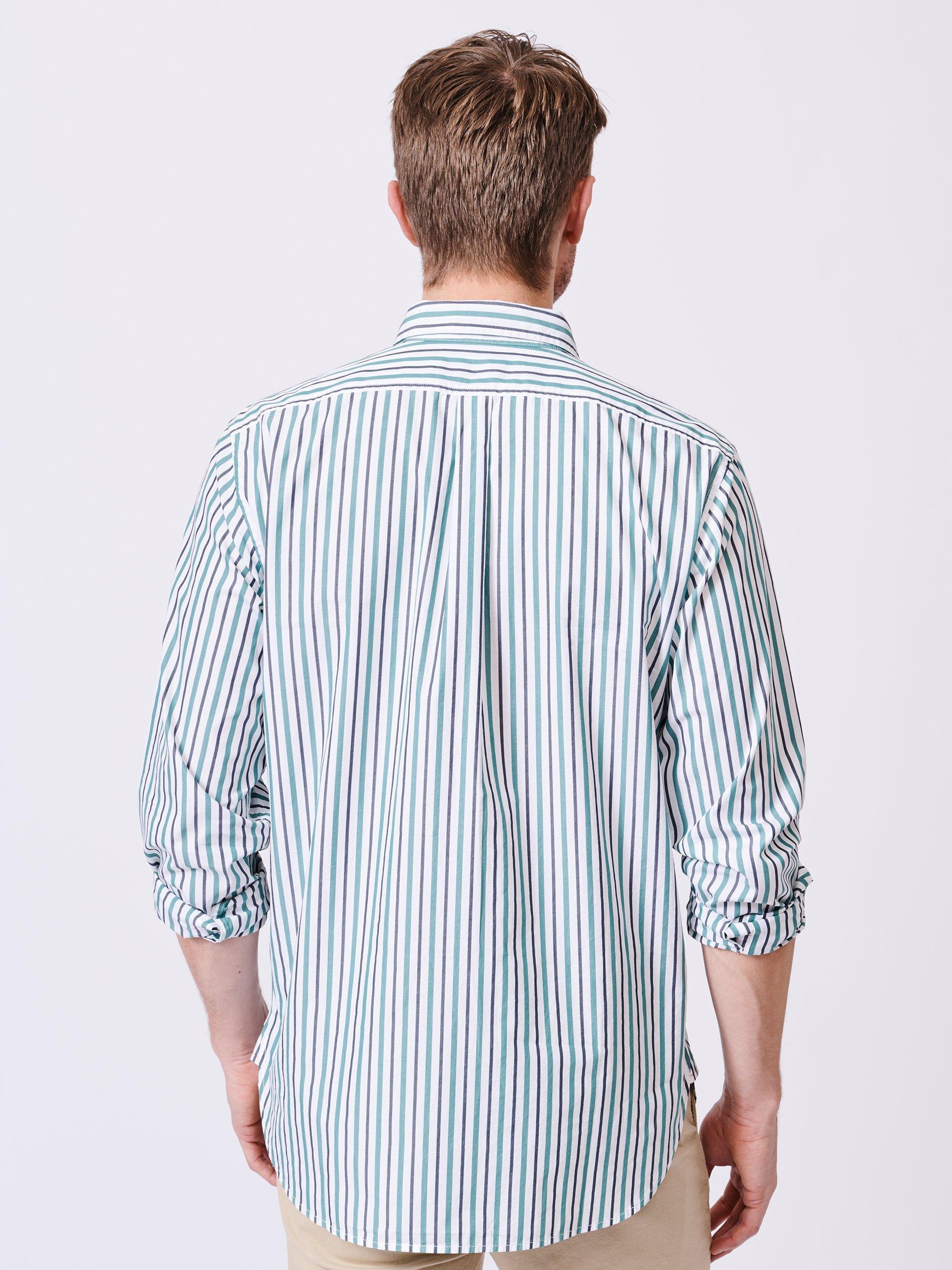 Product image 3 of 7, which shows Aubin Gladstone Cotton Poplin Shirt, White/Jade Stripe, S