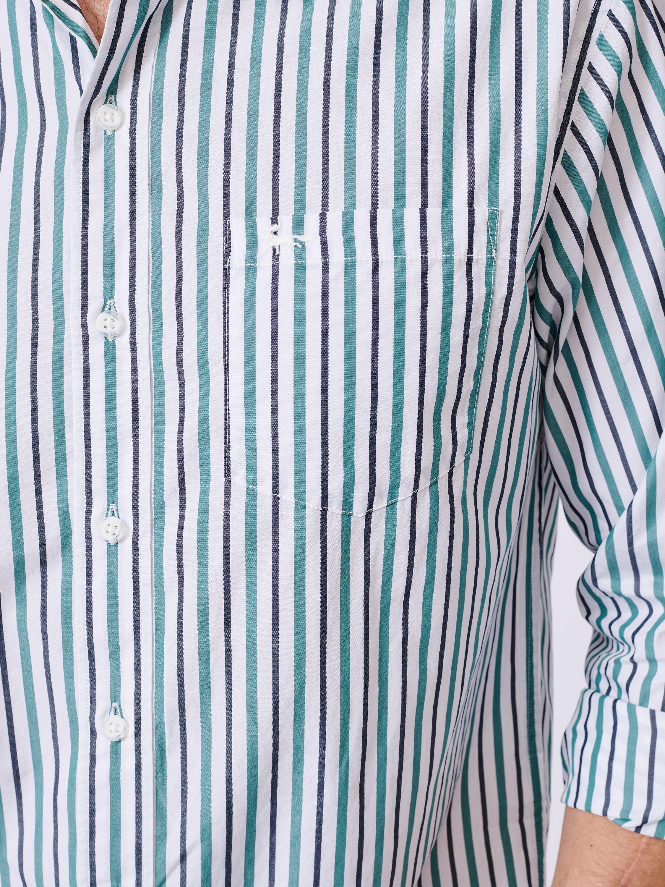 Product image 4 of 7, which shows Aubin Gladstone Cotton Poplin Shirt, White/Jade Stripe, S