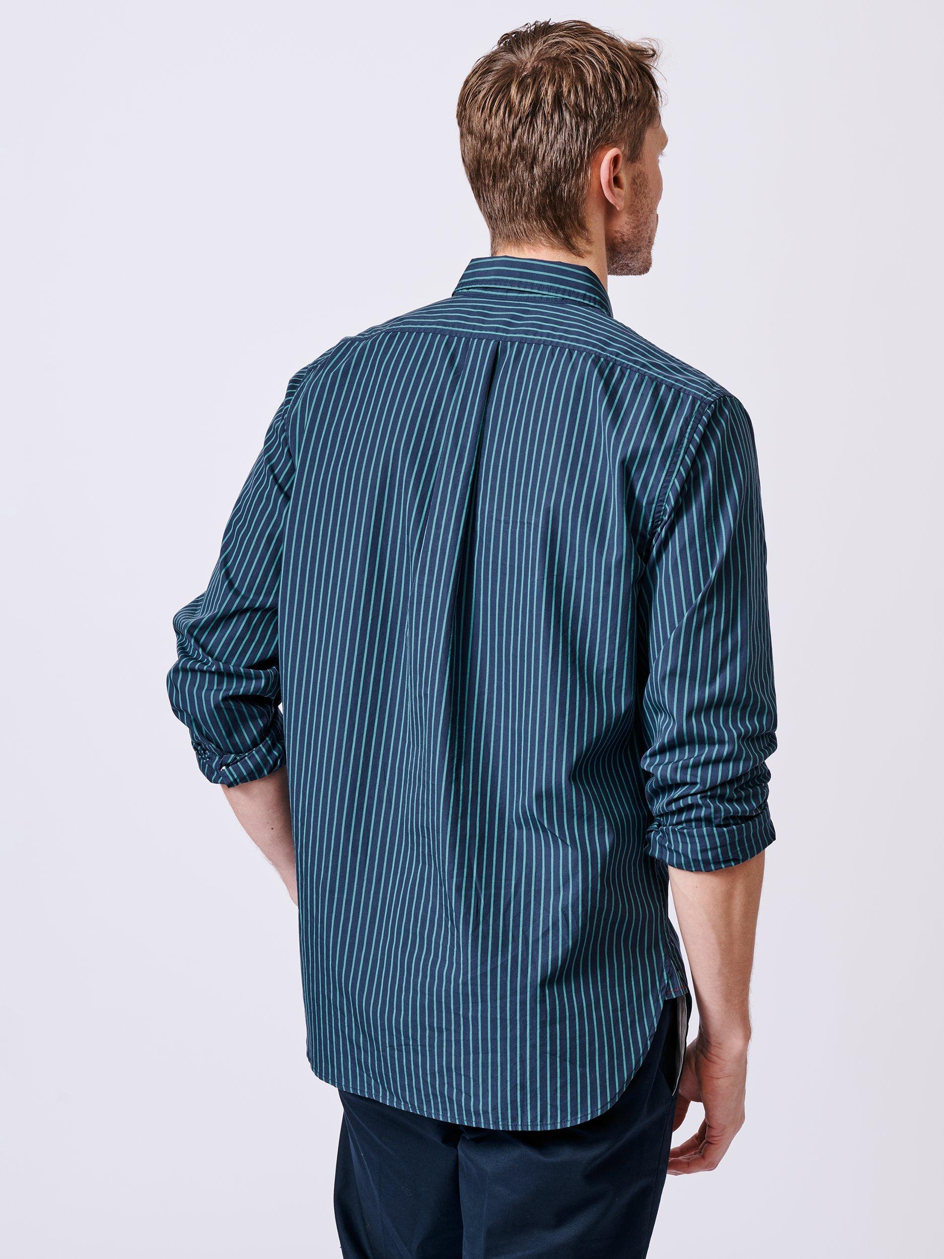 Product image 3 of 5, which shows Aubin Gladstone Cotton Poplin Shirt, Navy/Jade Stripe, L