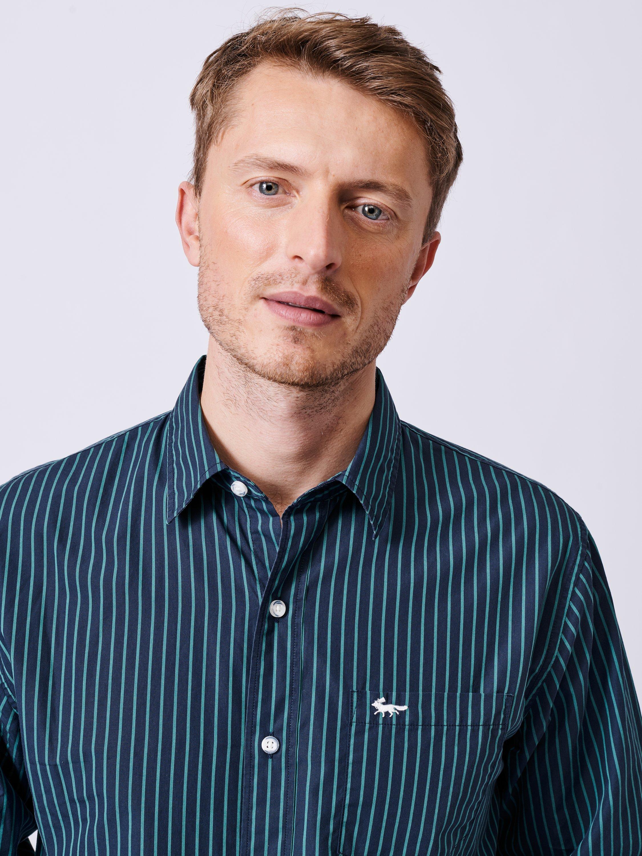 Product image 4 of 5, which shows Aubin Gladstone Cotton Poplin Shirt, Navy/Jade Stripe, L