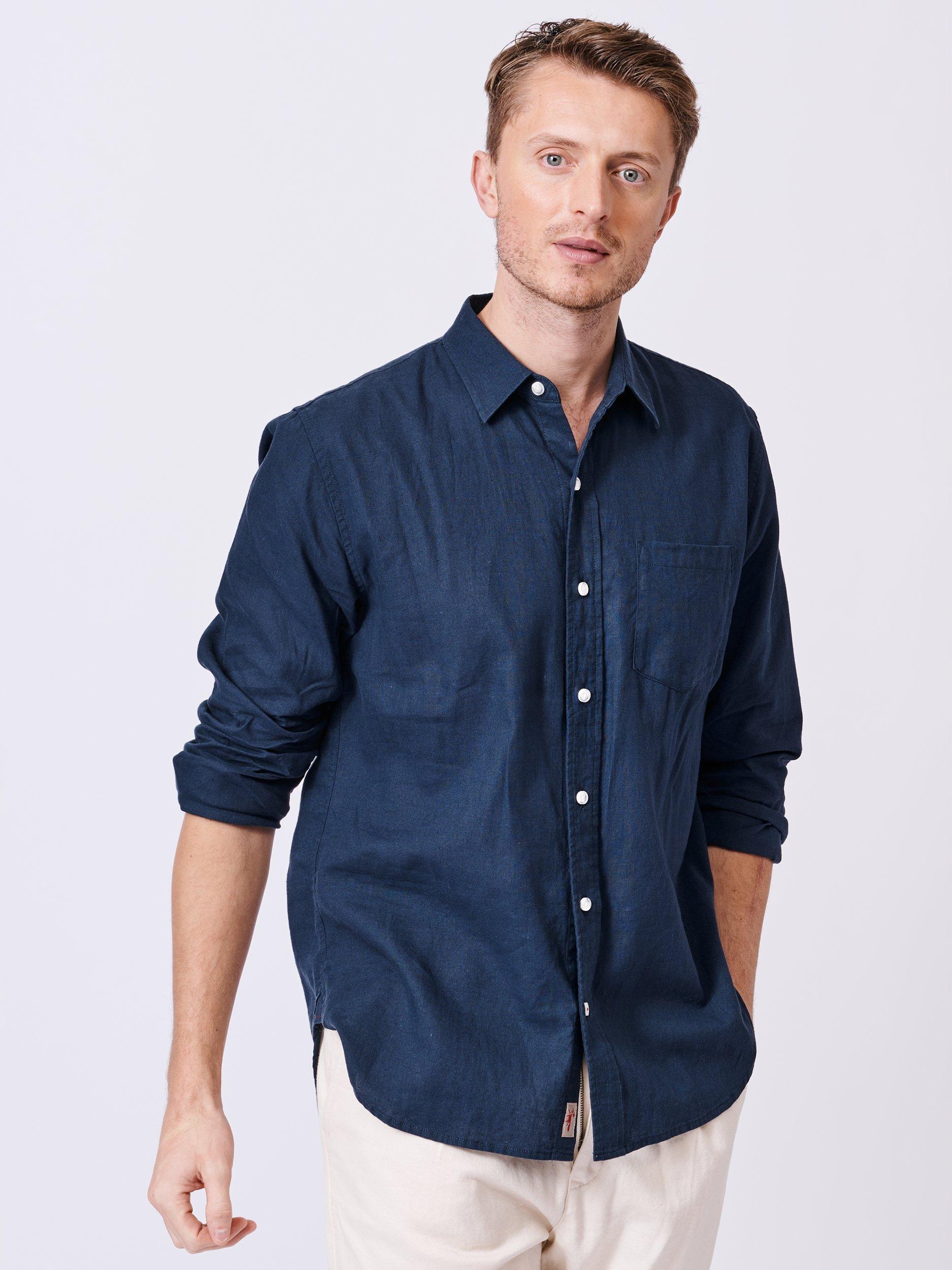 Product image 1 of 6, which shows Aubin Grainsby Linen Cotton Regular Fit Shirt, Navy, S
