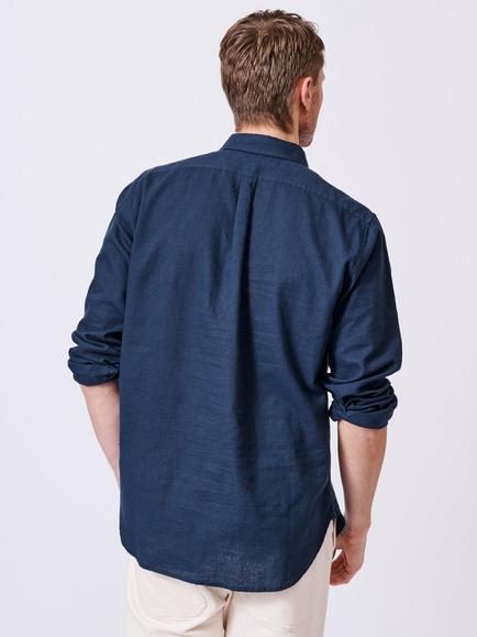 Aubin Grainsby Linen Cotton Regular Fit Shirt - view 2, Navy