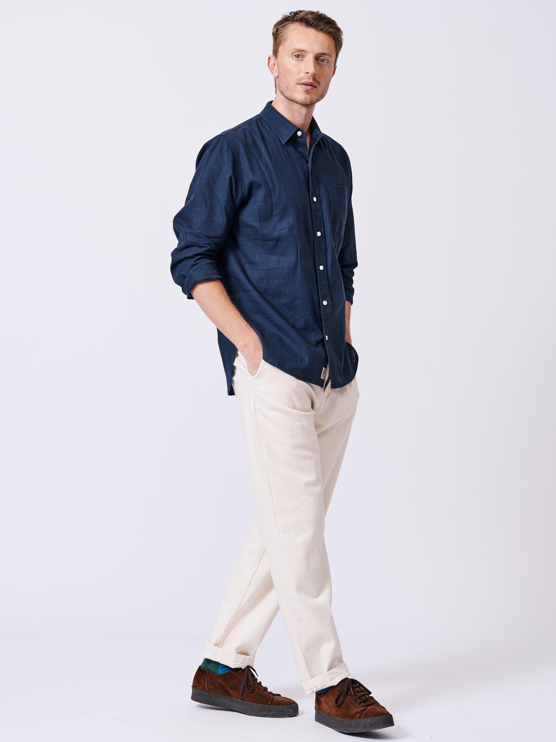 Product image 3 of 6, which shows Aubin Grainsby Linen Cotton Regular Fit Shirt, Navy, S
