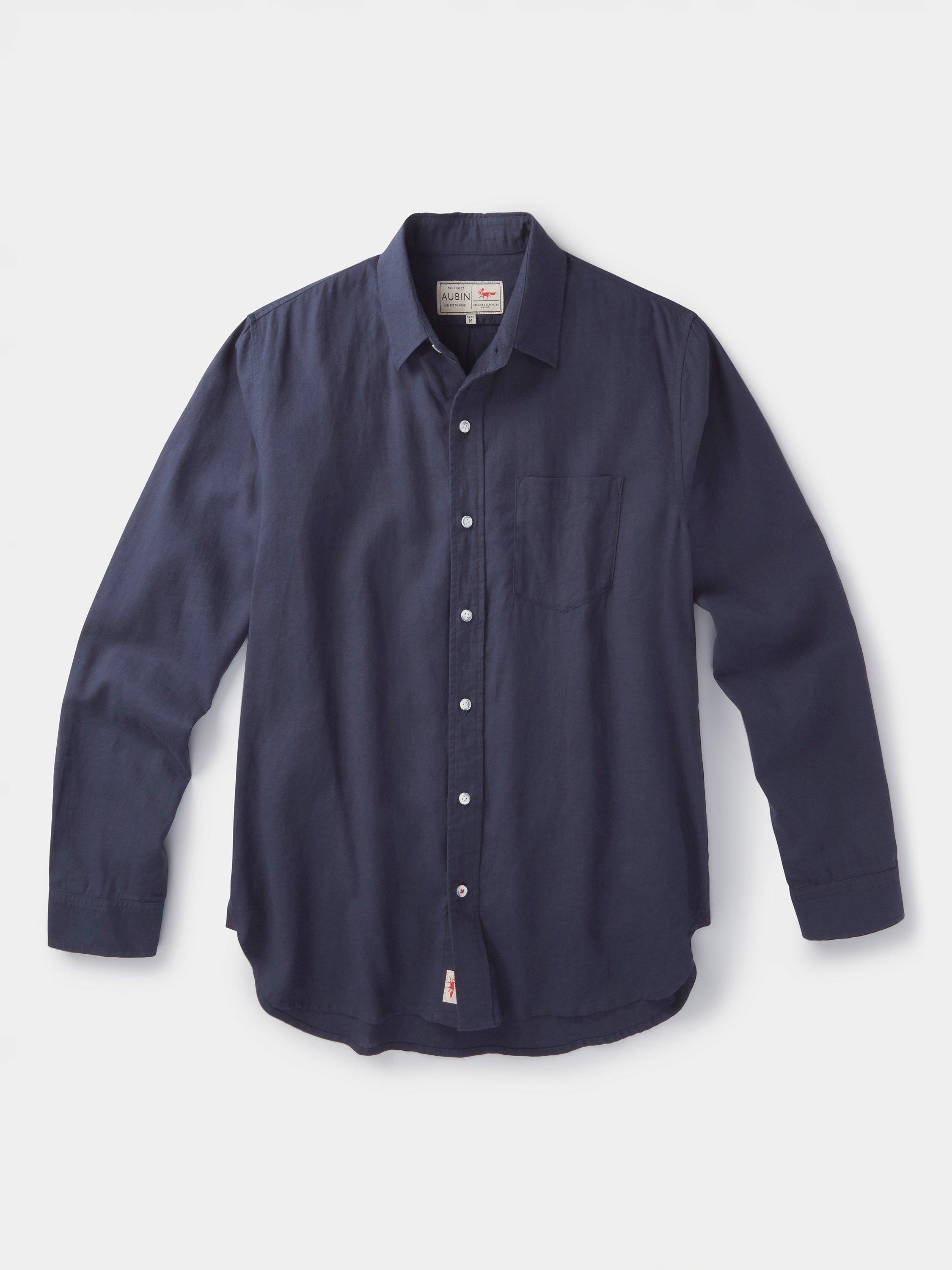 Product image 6 of 6, which shows Aubin Grainsby Linen Cotton Regular Fit Shirt, Navy, S